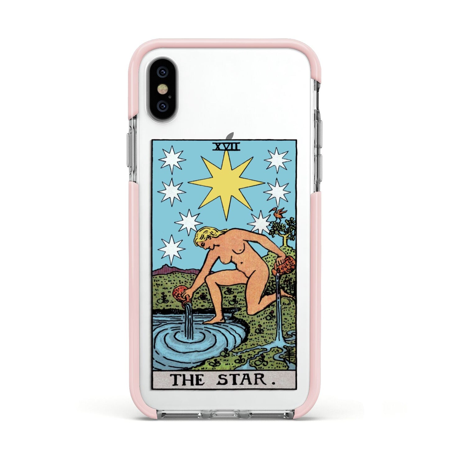 The Star Tarot Card Apple iPhone Xs Impact Case Pink Edge on Silver Phone