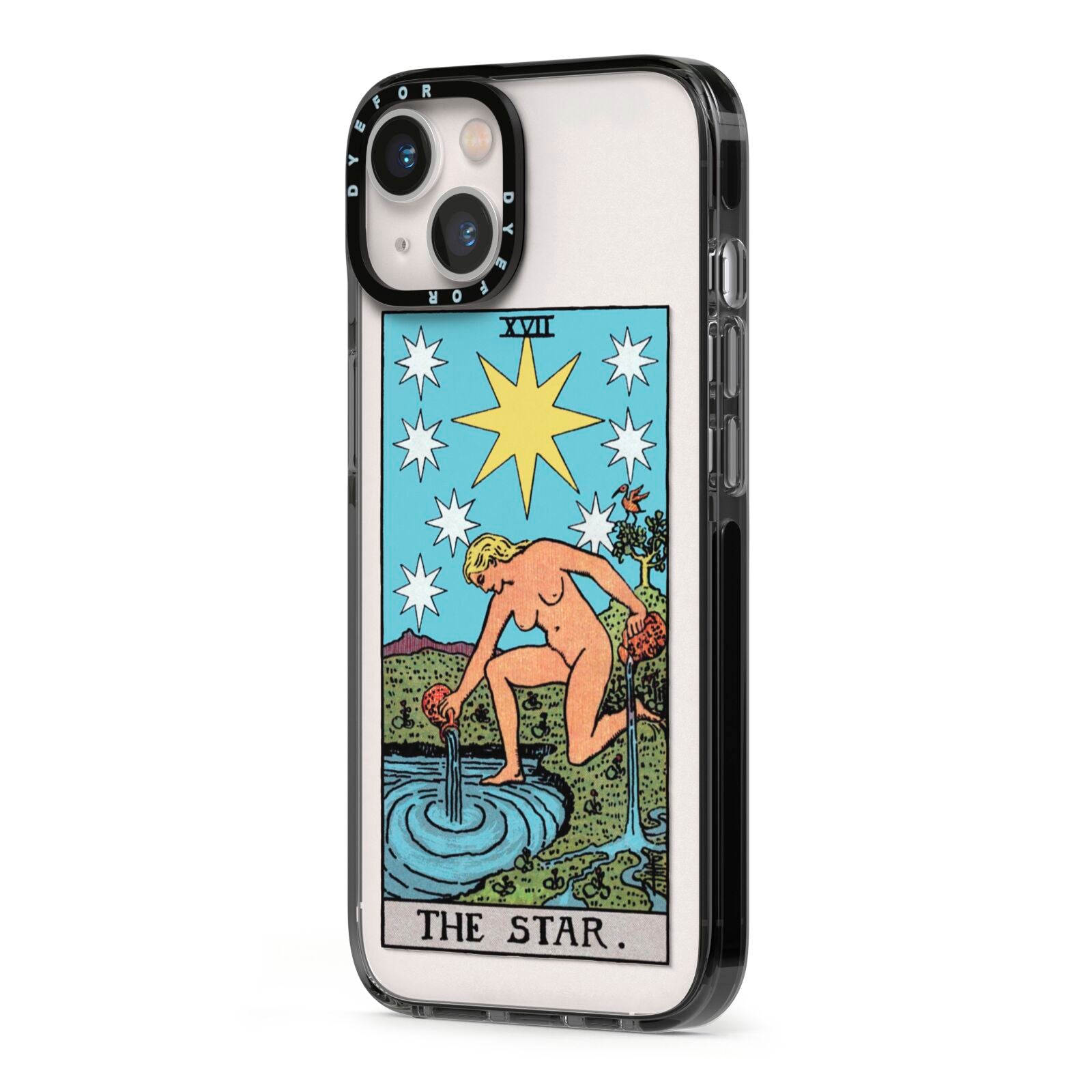 The Star Tarot Card iPhone 13 Black Impact Case Side Angle on Silver phone
