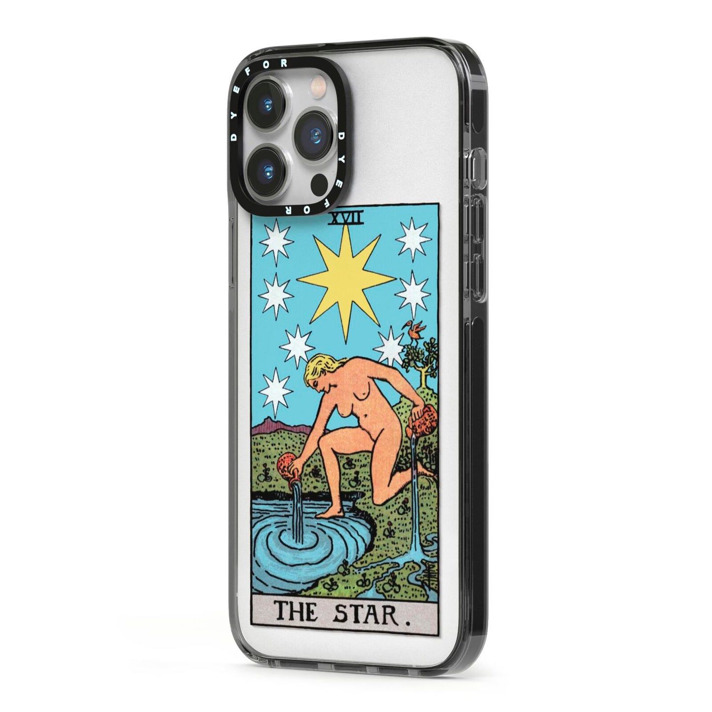 The Star Tarot Card iPhone 13 Pro Max Black Impact Case Side Angle on Silver phone