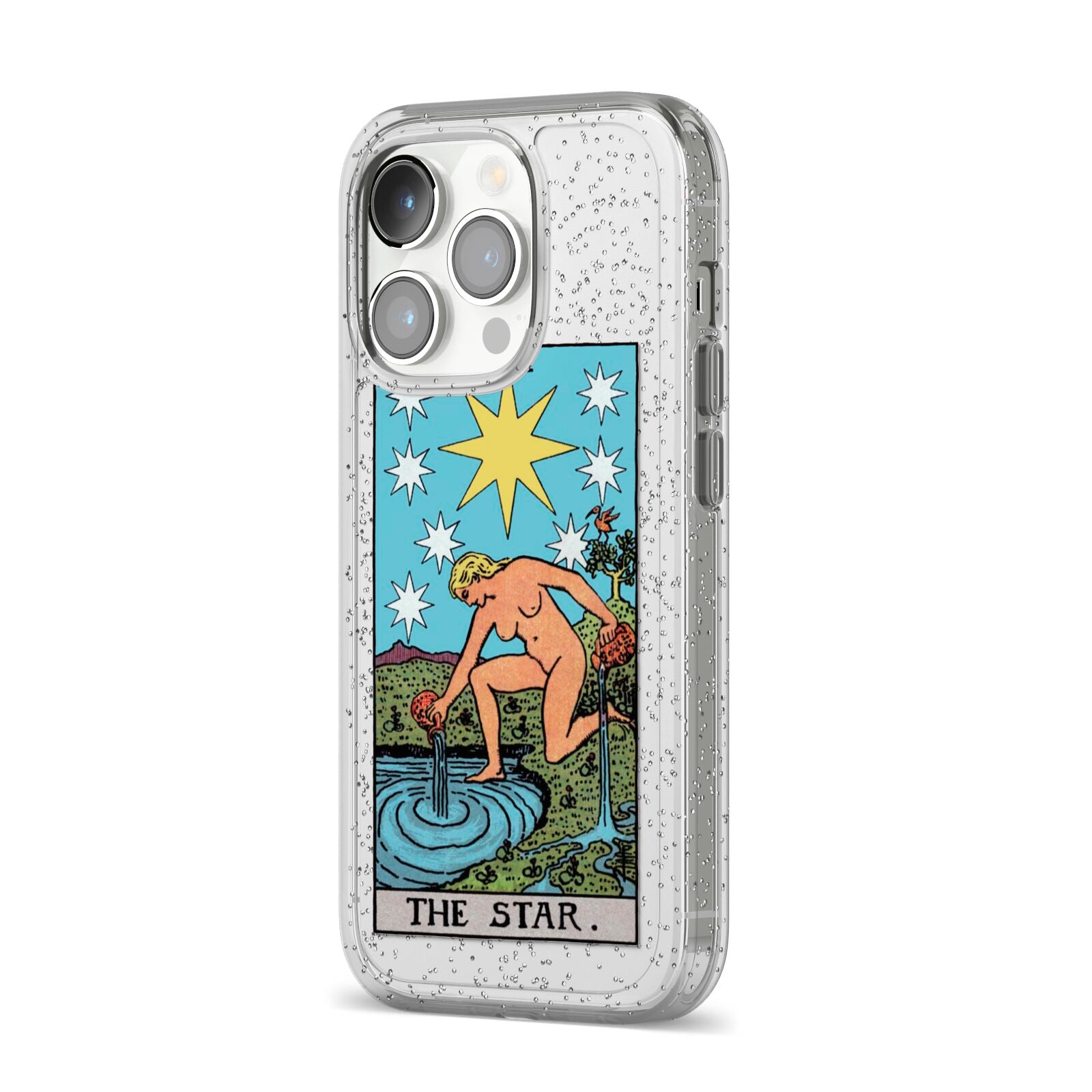 The Star Tarot Card iPhone 14 Pro Glitter Tough Case Silver Angled Image