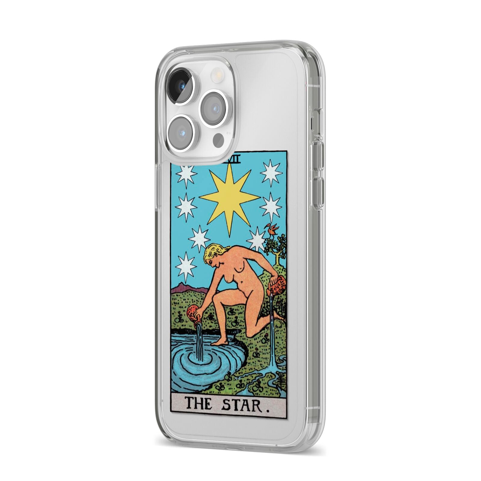 The Star Tarot Card iPhone 14 Pro Max Clear Tough Case Silver Angled Image