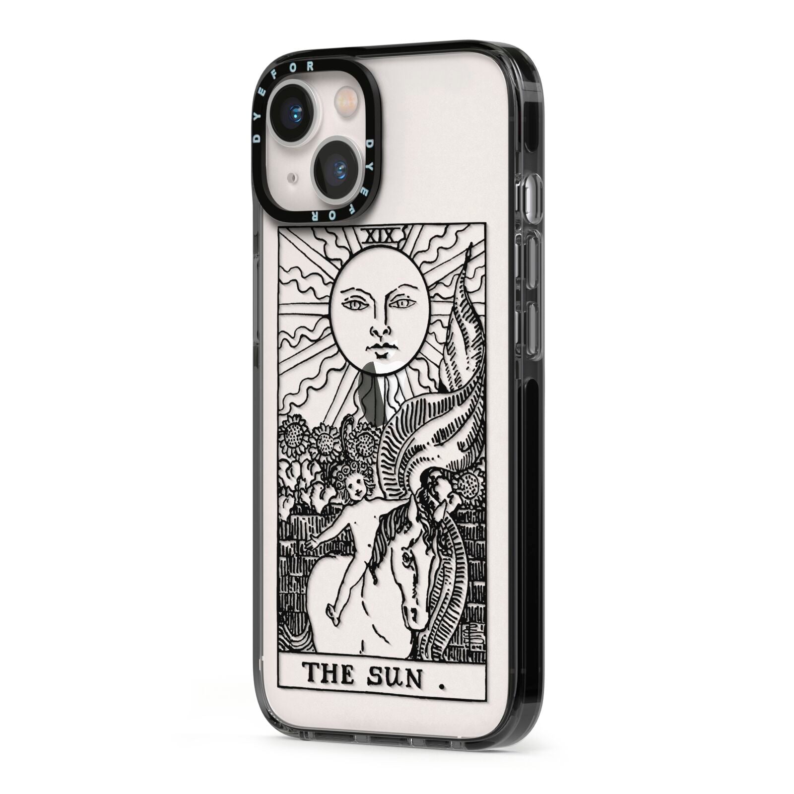 The Sun Monochrome iPhone 13 Black Impact Case Side Angle on Silver phone