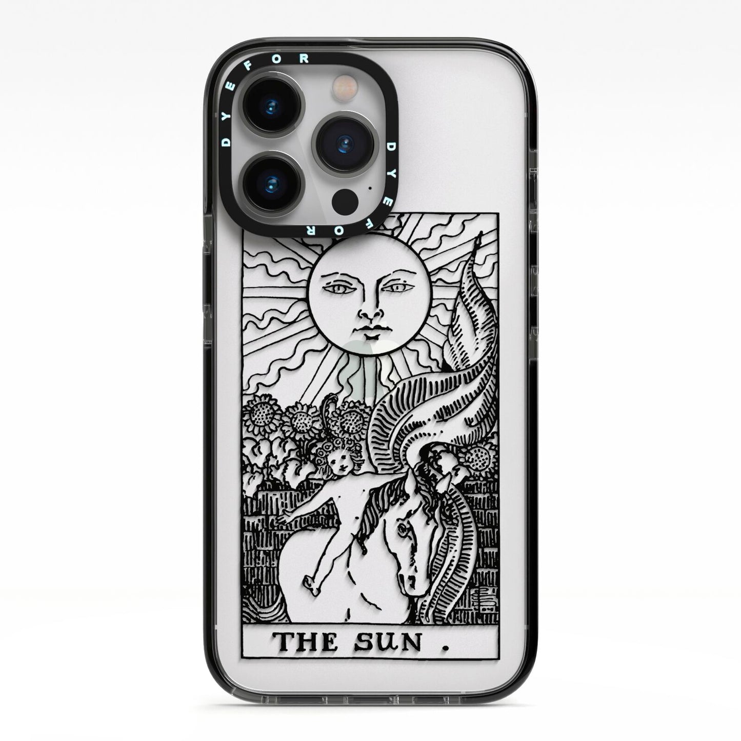 The Sun Monochrome iPhone 13 Pro Black Impact Case on Silver phone