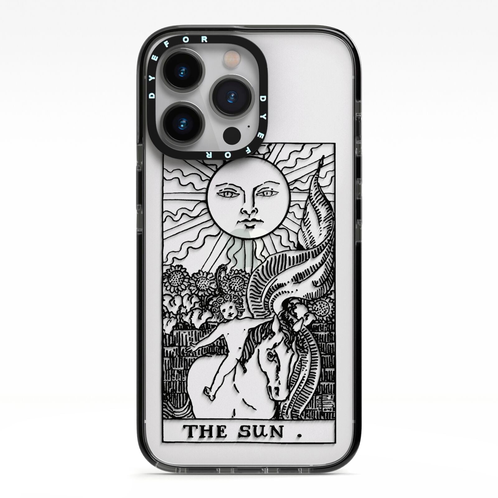 The Sun Monochrome iPhone 13 Pro Black Impact Case on Silver phone