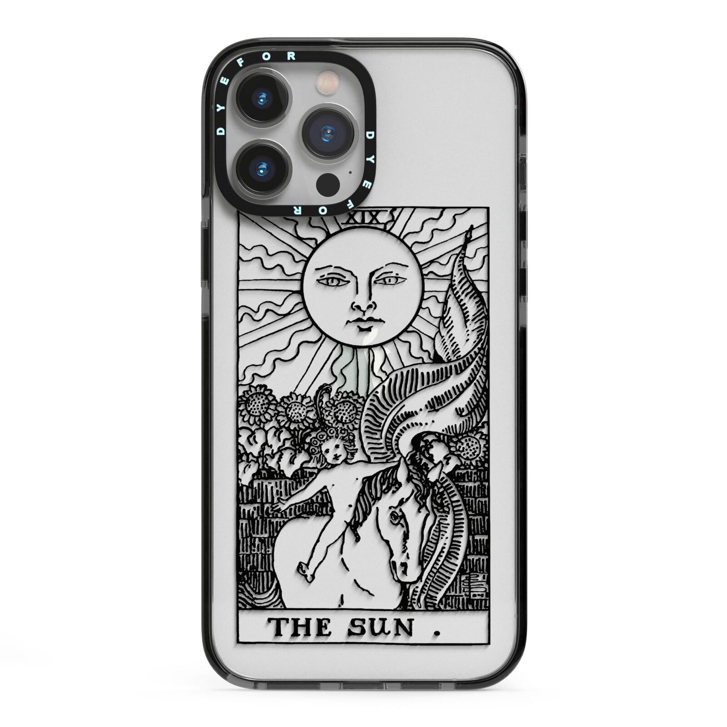The Sun Monochrome iPhone 13 Pro Max Black Impact Case on Silver phone