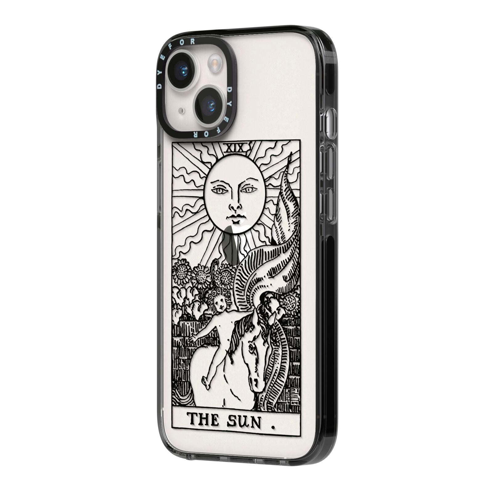 The Sun Monochrome iPhone 14 Black Impact Case Side Angle on Silver phone