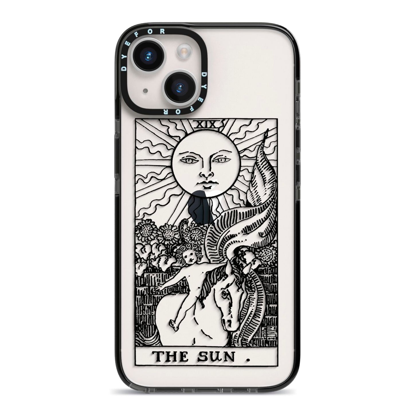 The Sun Monochrome iPhone 14 Black Impact Case on Silver phone