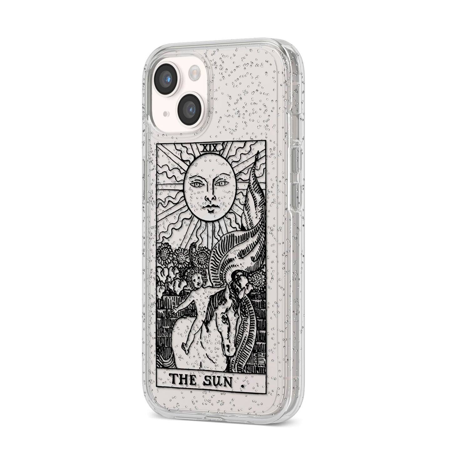The Sun Monochrome iPhone 14 Glitter Tough Case Starlight Angled Image