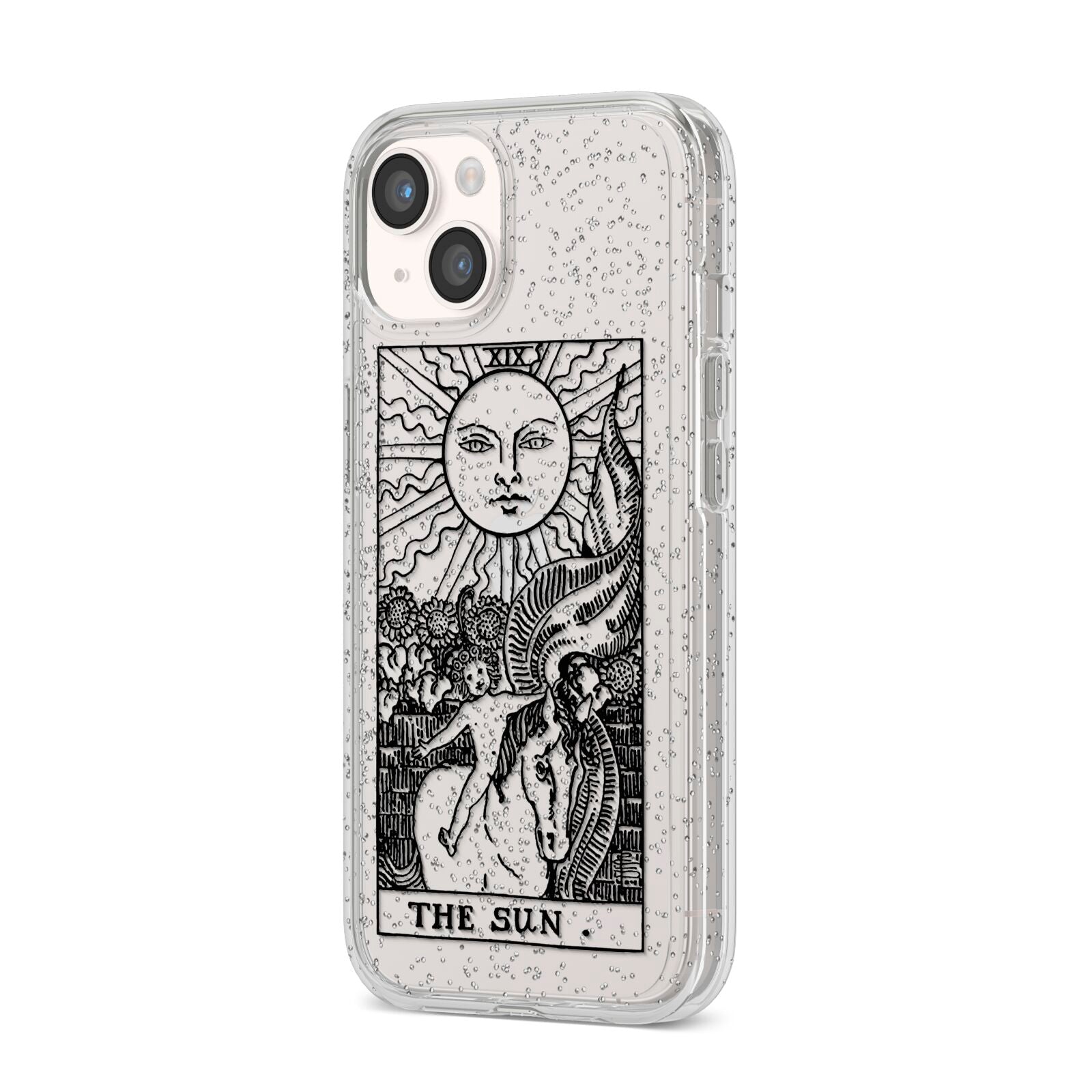 The Sun Monochrome iPhone 14 Glitter Tough Case Starlight Angled Image