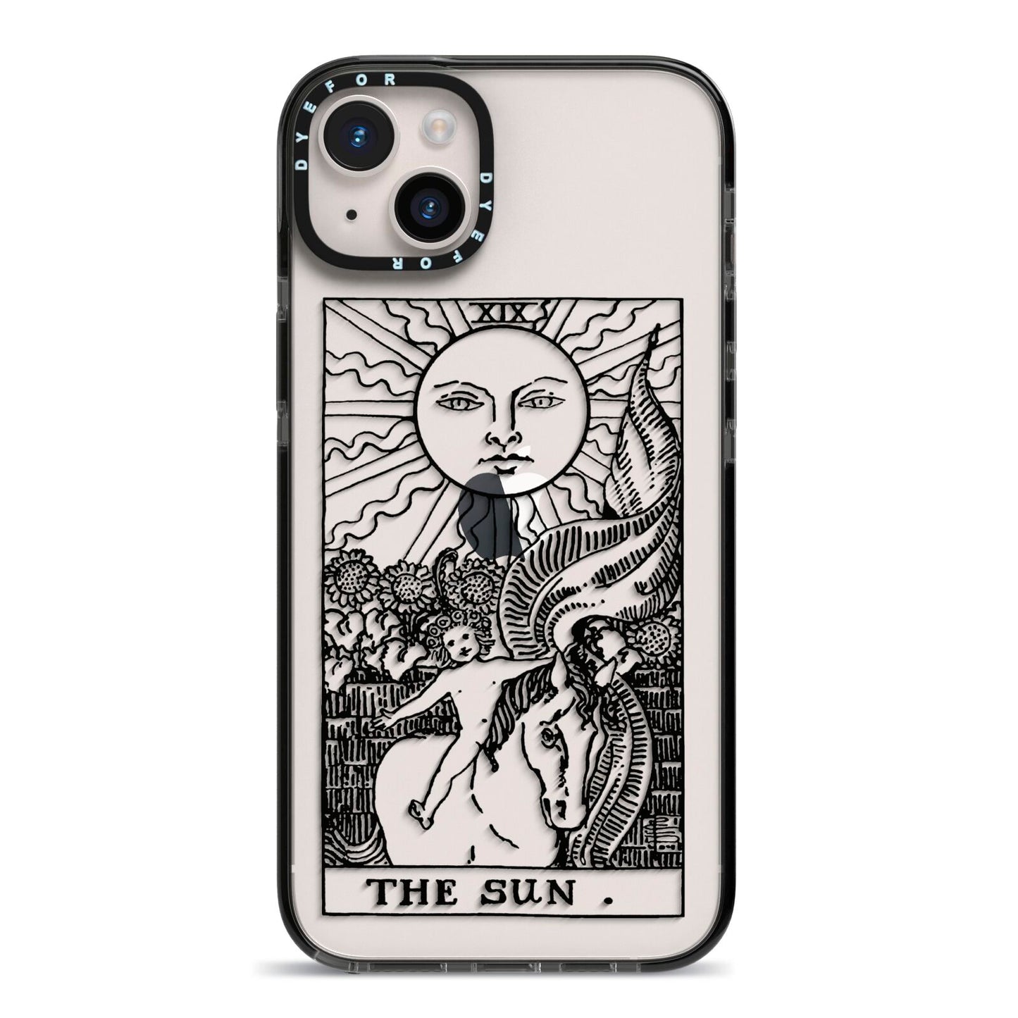 The Sun Monochrome iPhone 14 Plus Black Impact Case on Silver phone