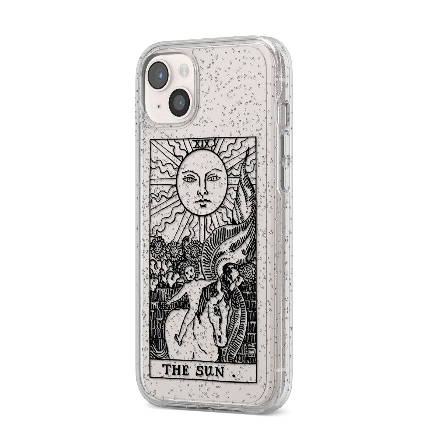 The Sun Monochrome iPhone 14 Plus Glitter Tough Case Starlight Angled Image