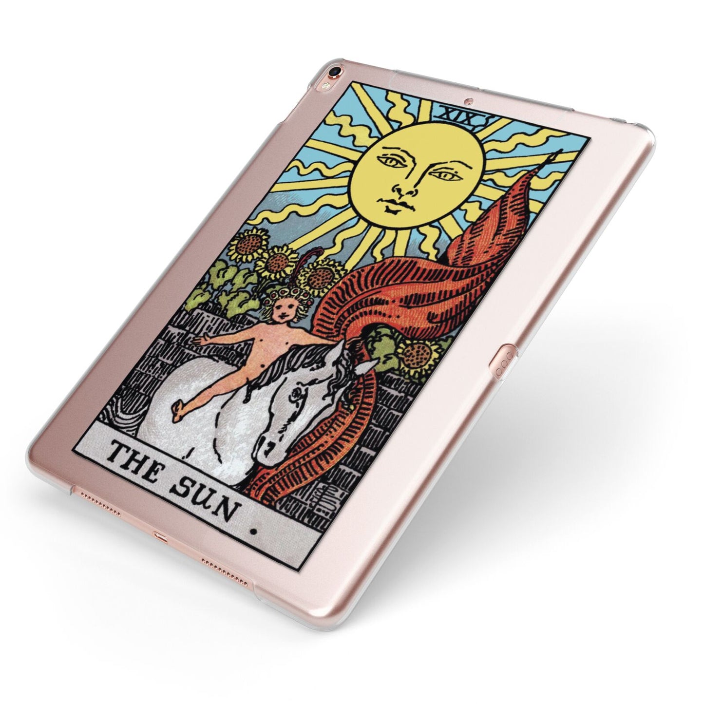 The Sun Tarot Card Apple iPad Case on Rose Gold iPad Side View