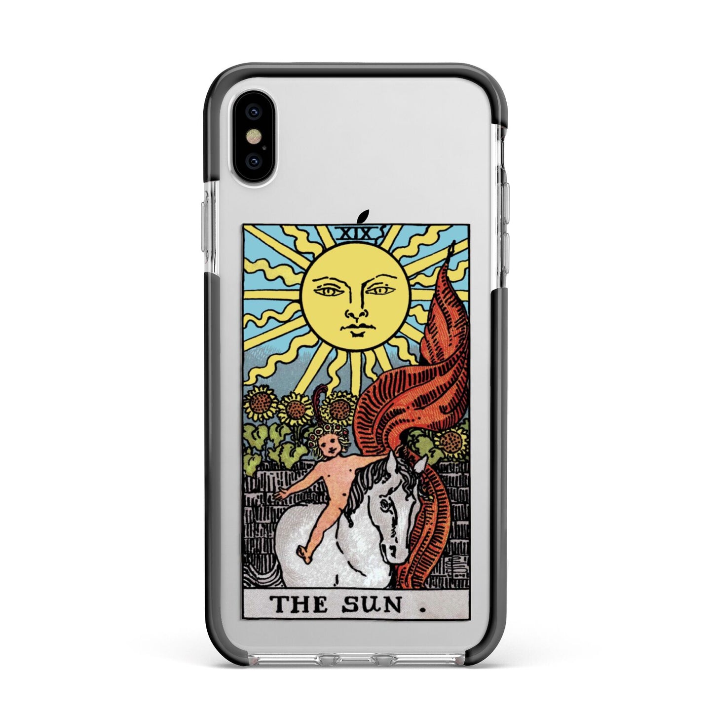 The Sun Tarot Card Apple iPhone Xs Max Impact Case Black Edge on Silver Phone