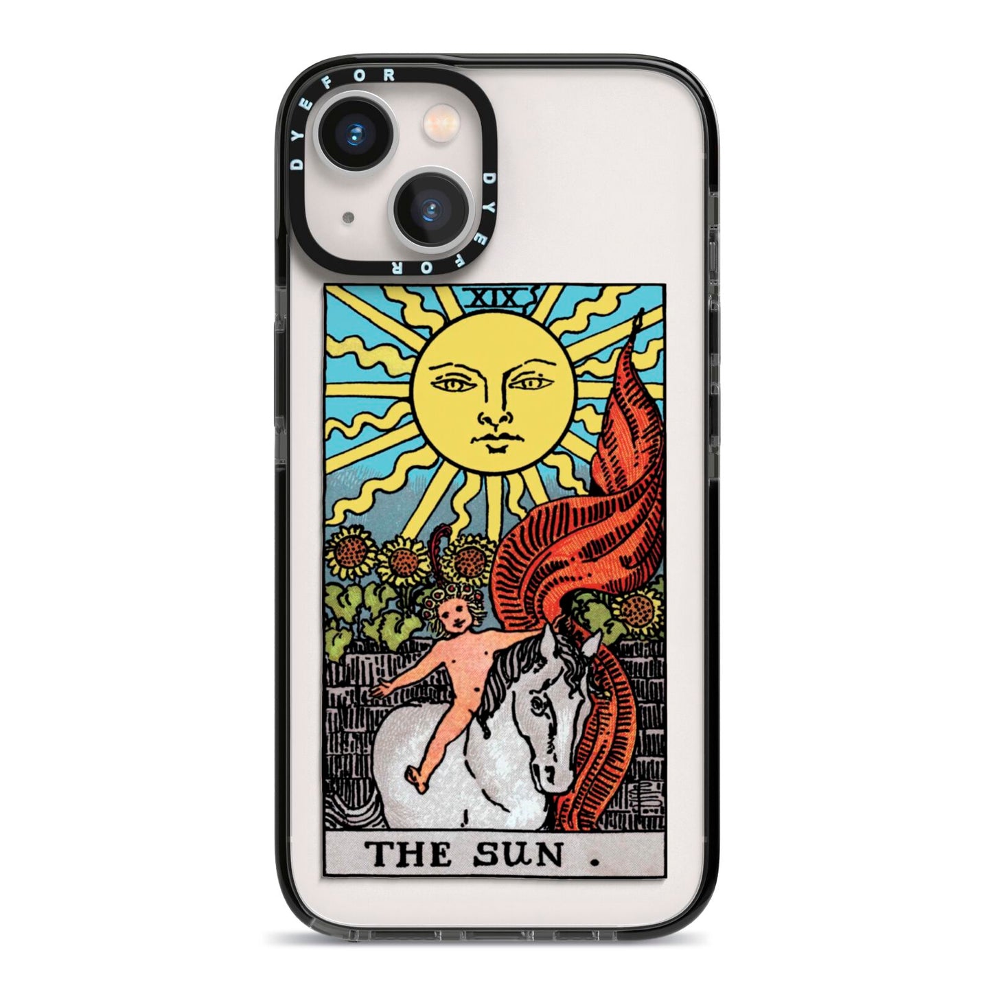 The Sun Tarot Card iPhone 13 Black Impact Case on Silver phone