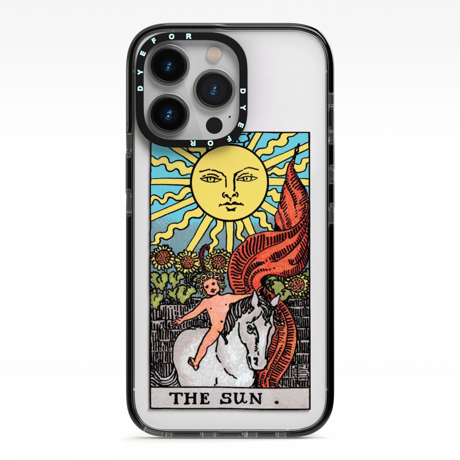 The Sun Tarot Card iPhone 13 Pro Black Impact Case on Silver phone