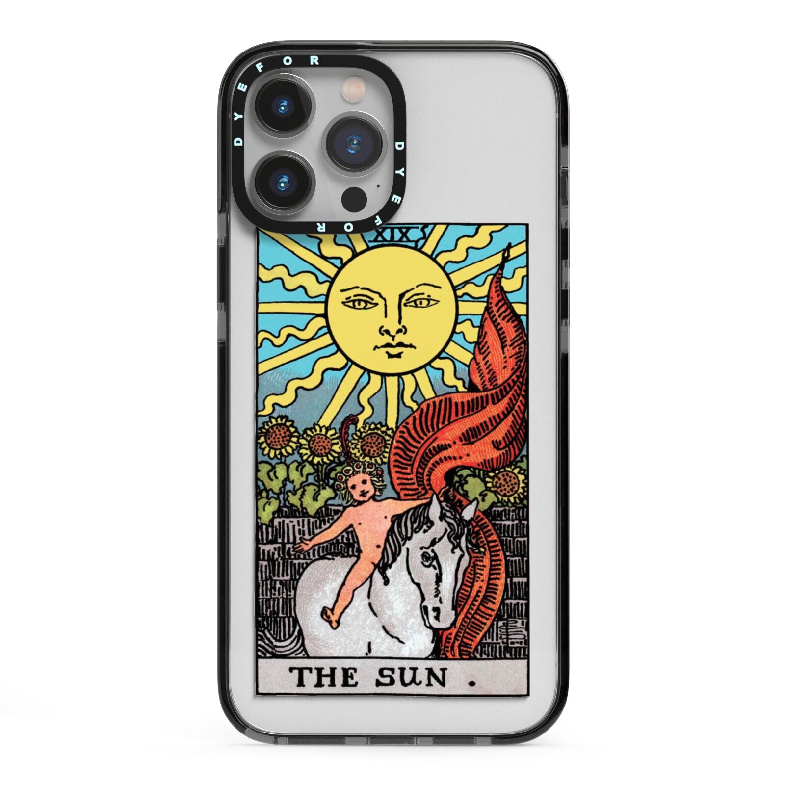 The Sun Tarot Card iPhone 13 Pro Max Black Impact Case on Silver phone