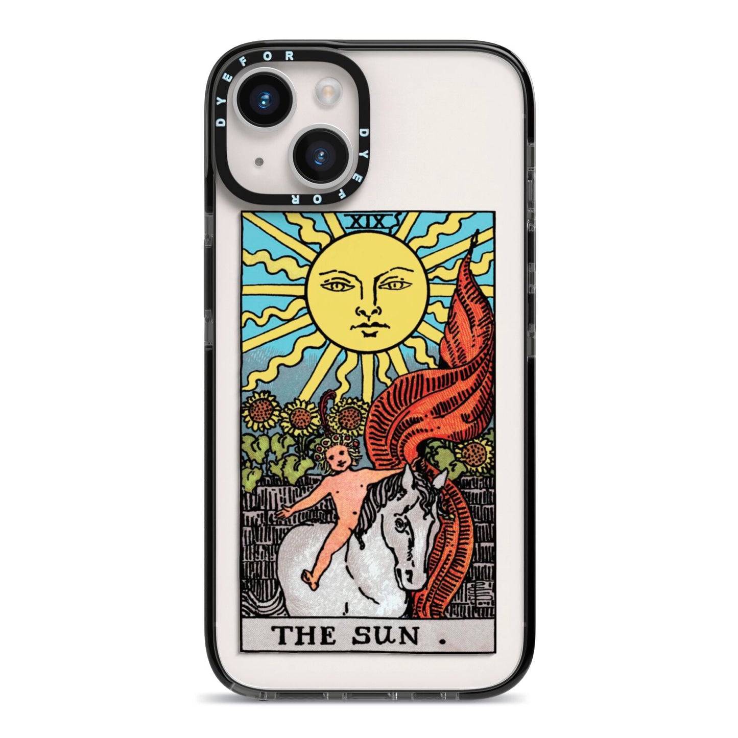 The Sun Tarot Card iPhone 14 Black Impact Case on Silver phone