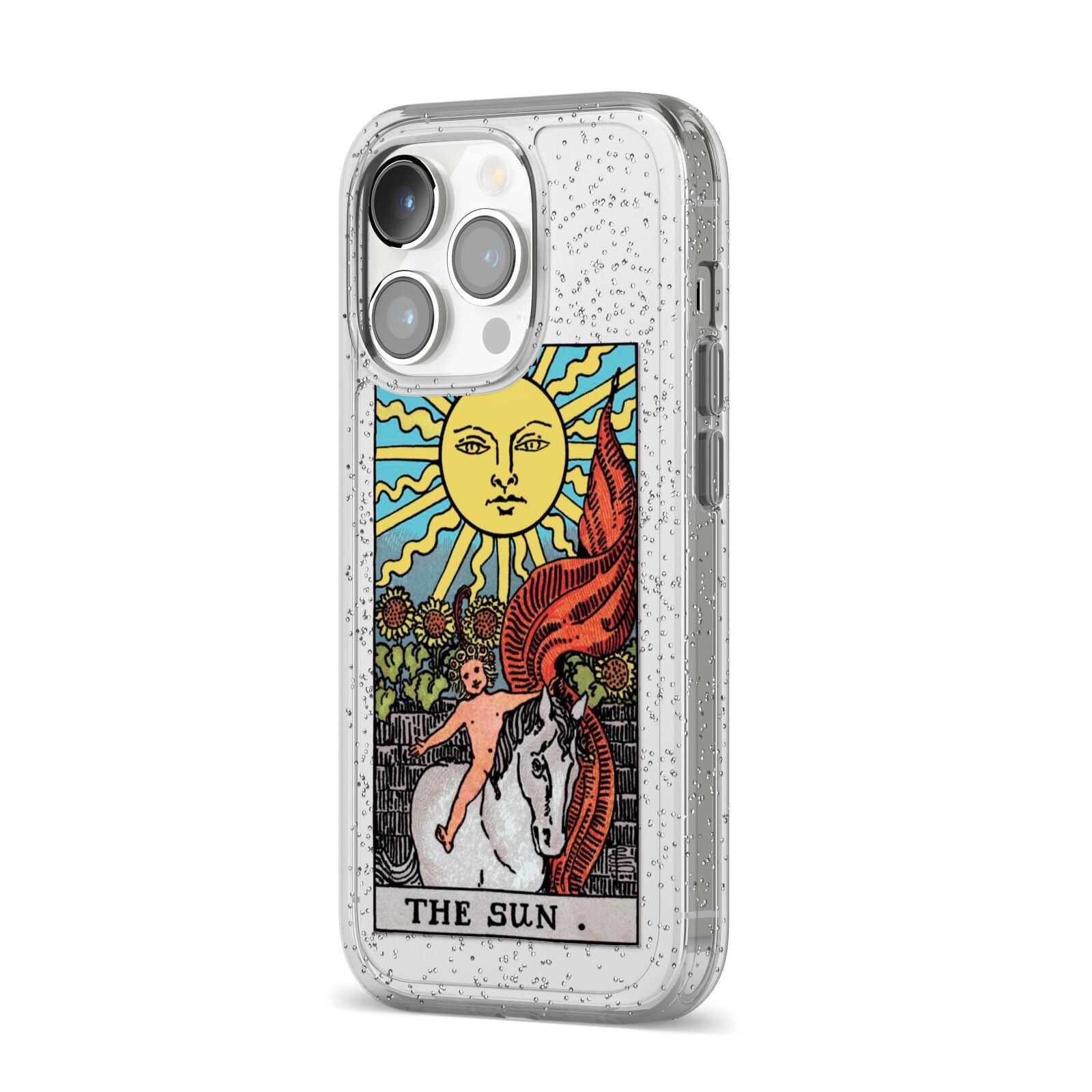 The Sun Tarot Card iPhone 14 Pro Glitter Tough Case Silver Angled Image