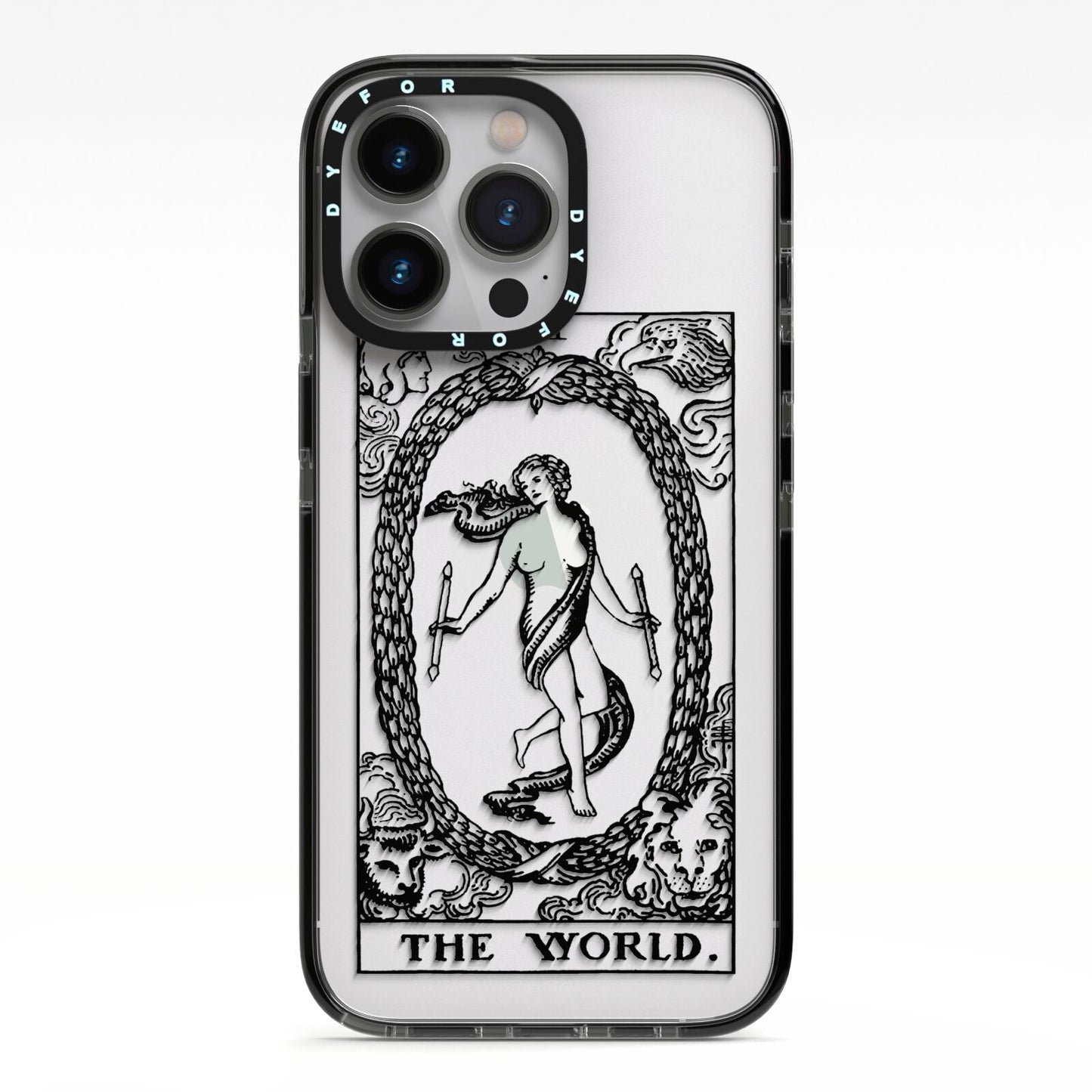 The World Monochrome iPhone 13 Pro Black Impact Case on Silver phone