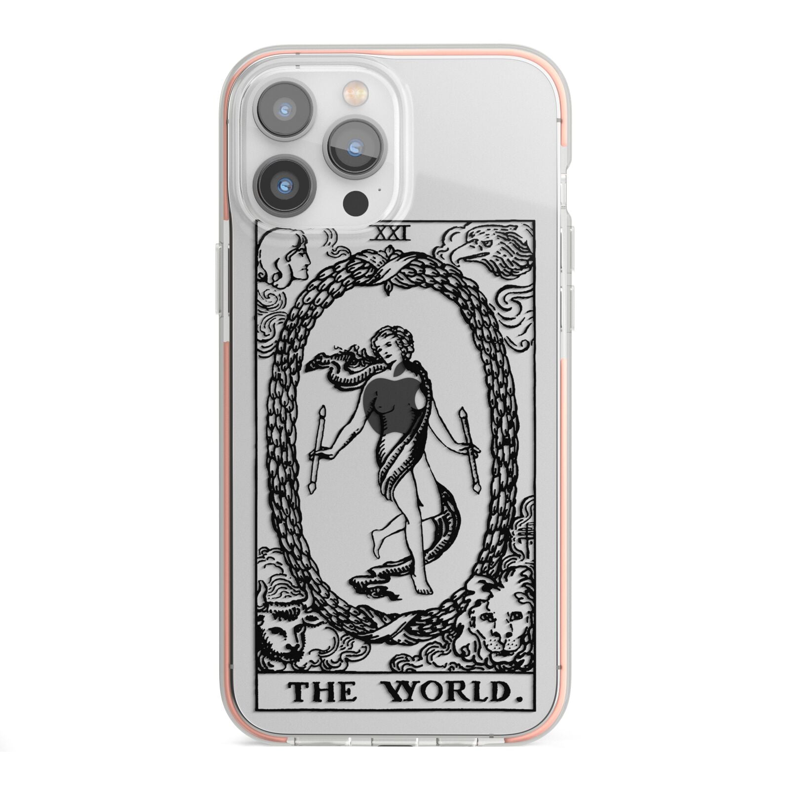 The World Monochrome iPhone 13 Pro Max TPU Impact Case with Pink Edges