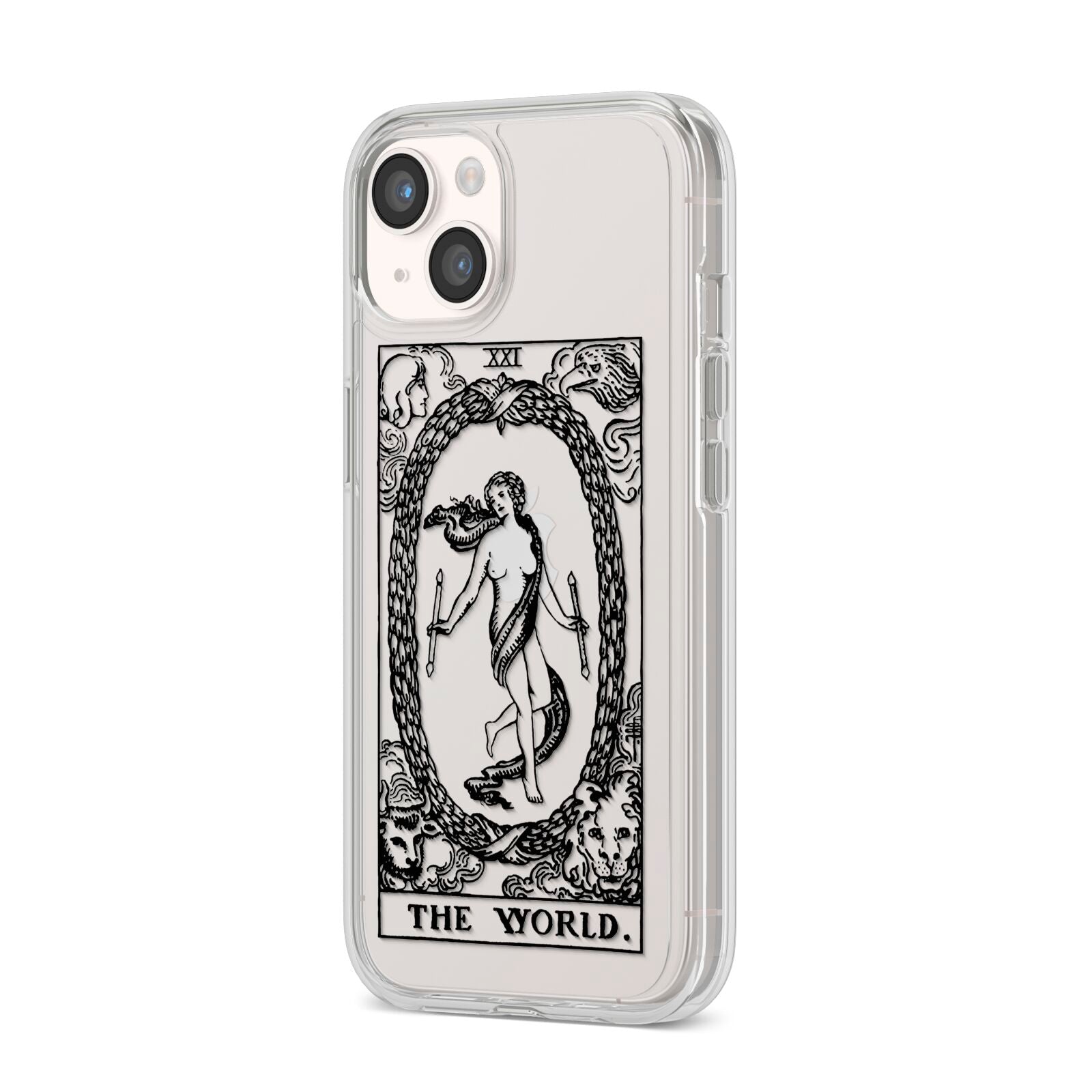 The World Monochrome iPhone 14 Clear Tough Case Starlight Angled Image