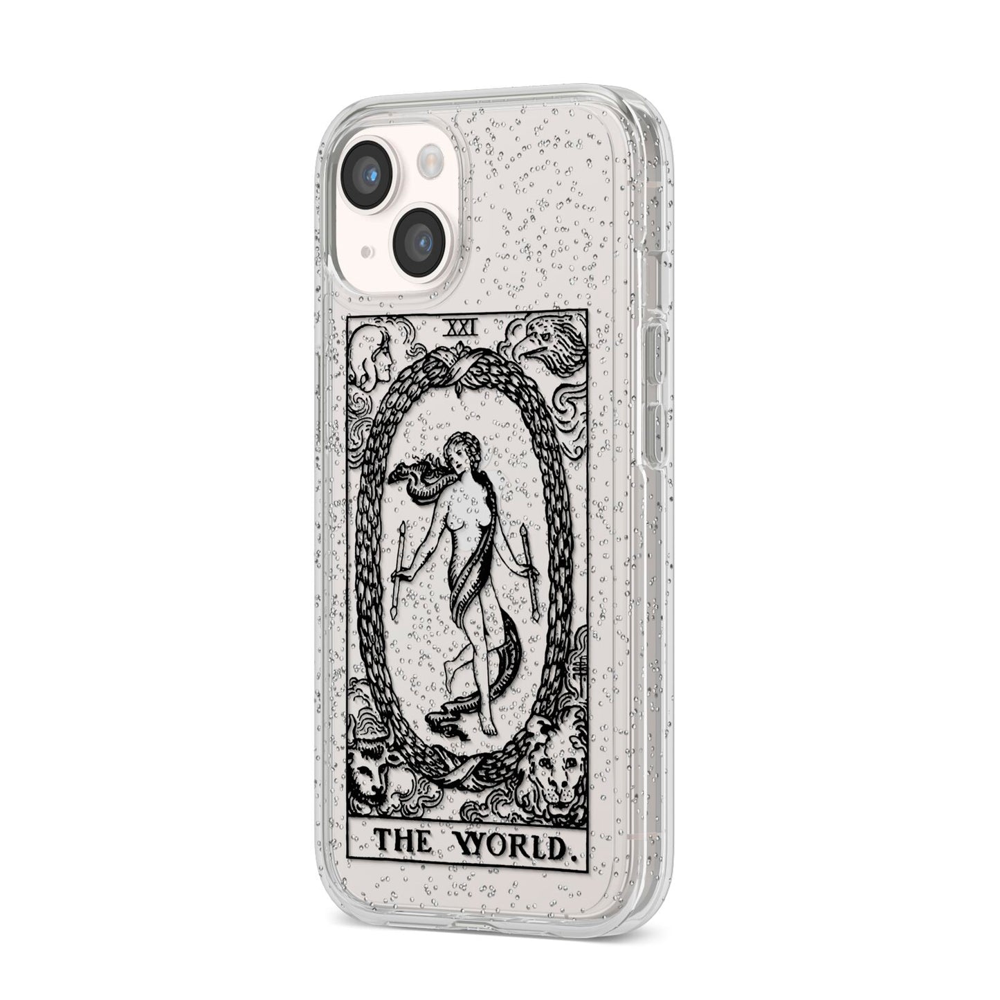 The World Monochrome iPhone 14 Glitter Tough Case Starlight Angled Image