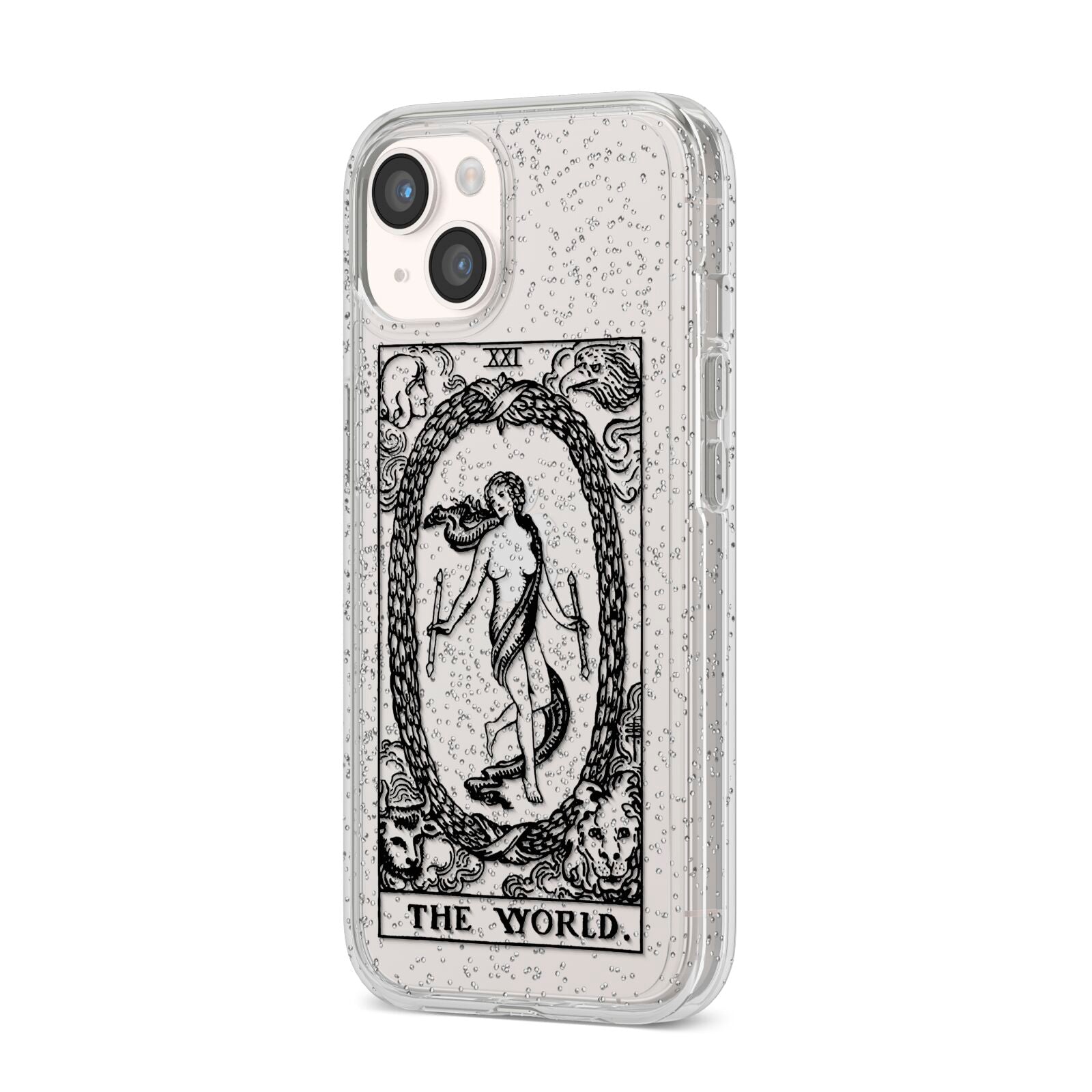 The World Monochrome iPhone 14 Glitter Tough Case Starlight Angled Image
