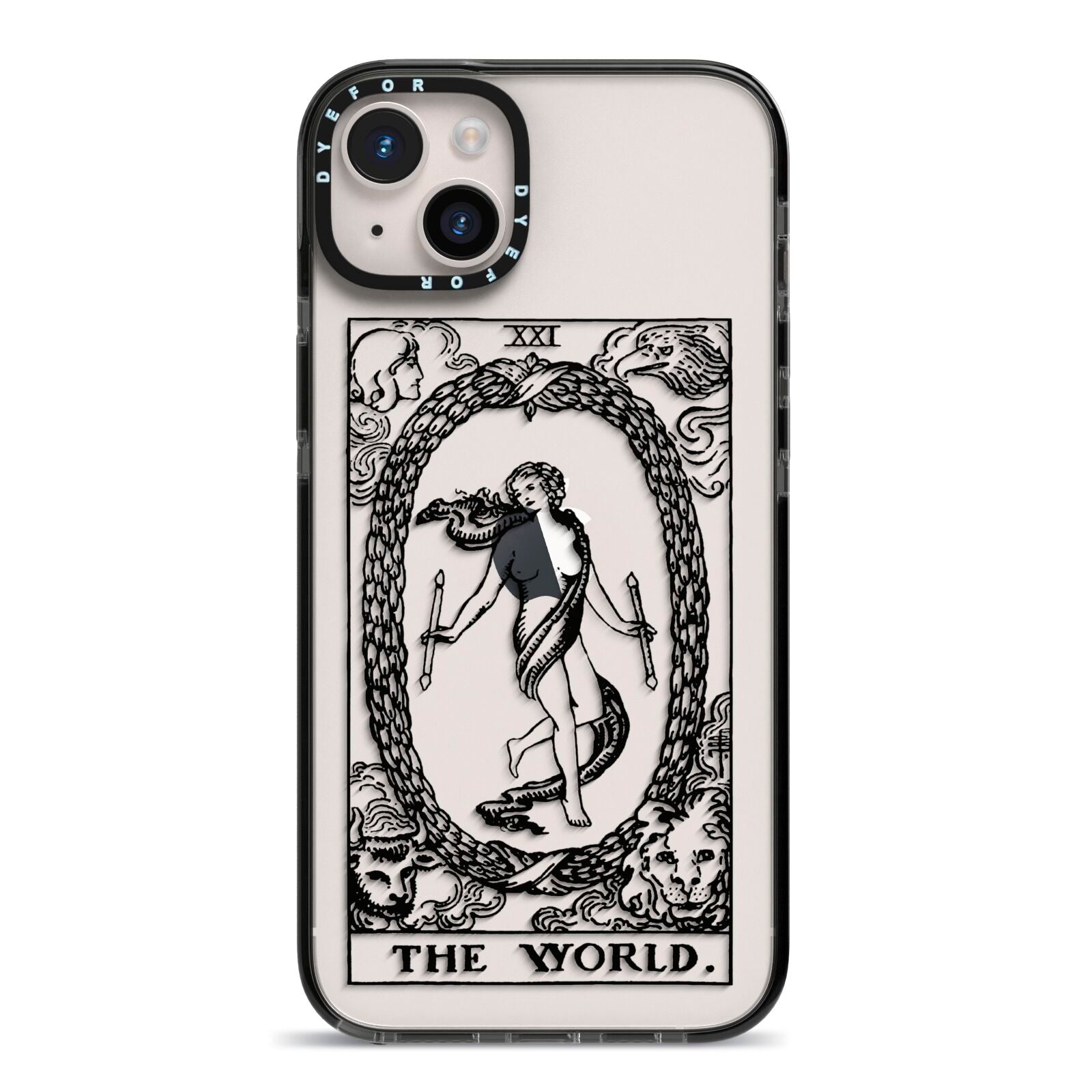 The World Monochrome iPhone 14 Plus Black Impact Case on Silver phone