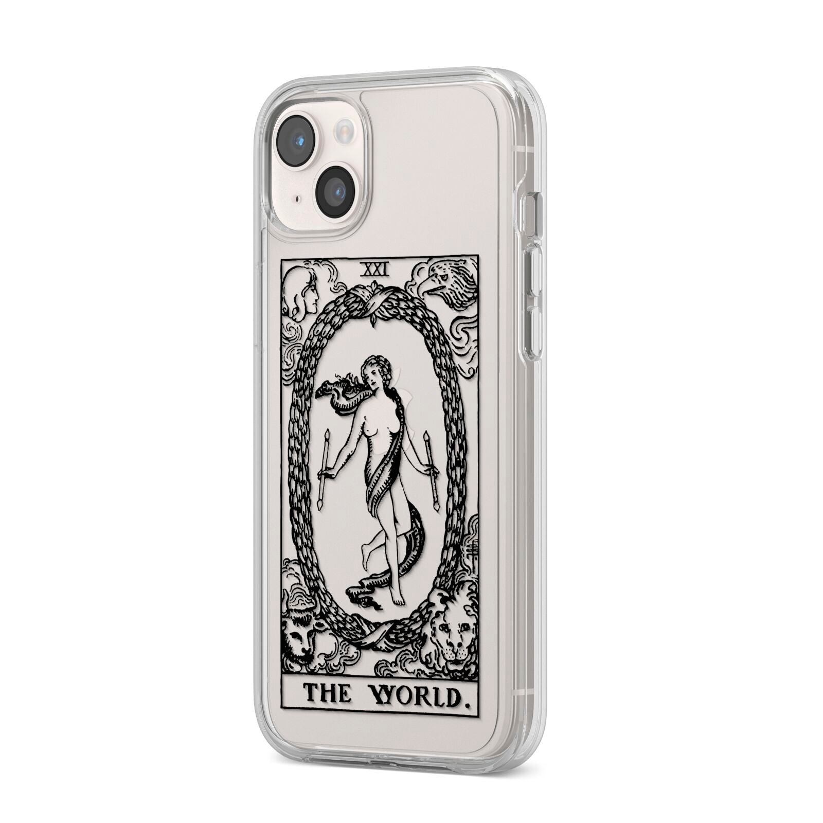 The World Monochrome iPhone 14 Plus Clear Tough Case Starlight Angled Image