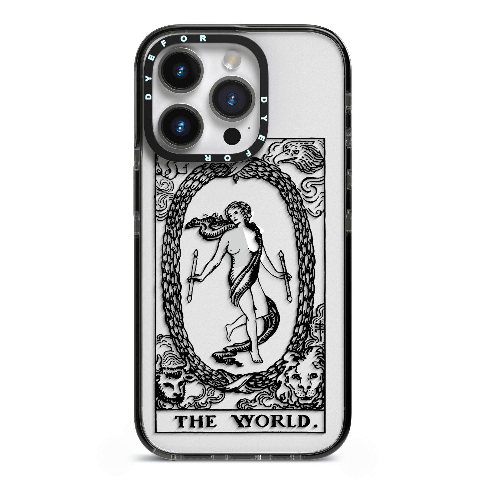 The World Monochrome iPhone 14 Pro Black Impact Case on Silver phone