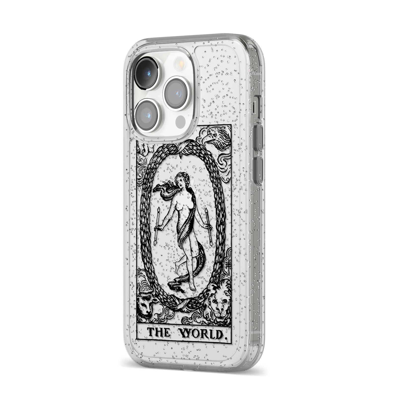 The World Monochrome iPhone 14 Pro Glitter Tough Case Silver Angled Image