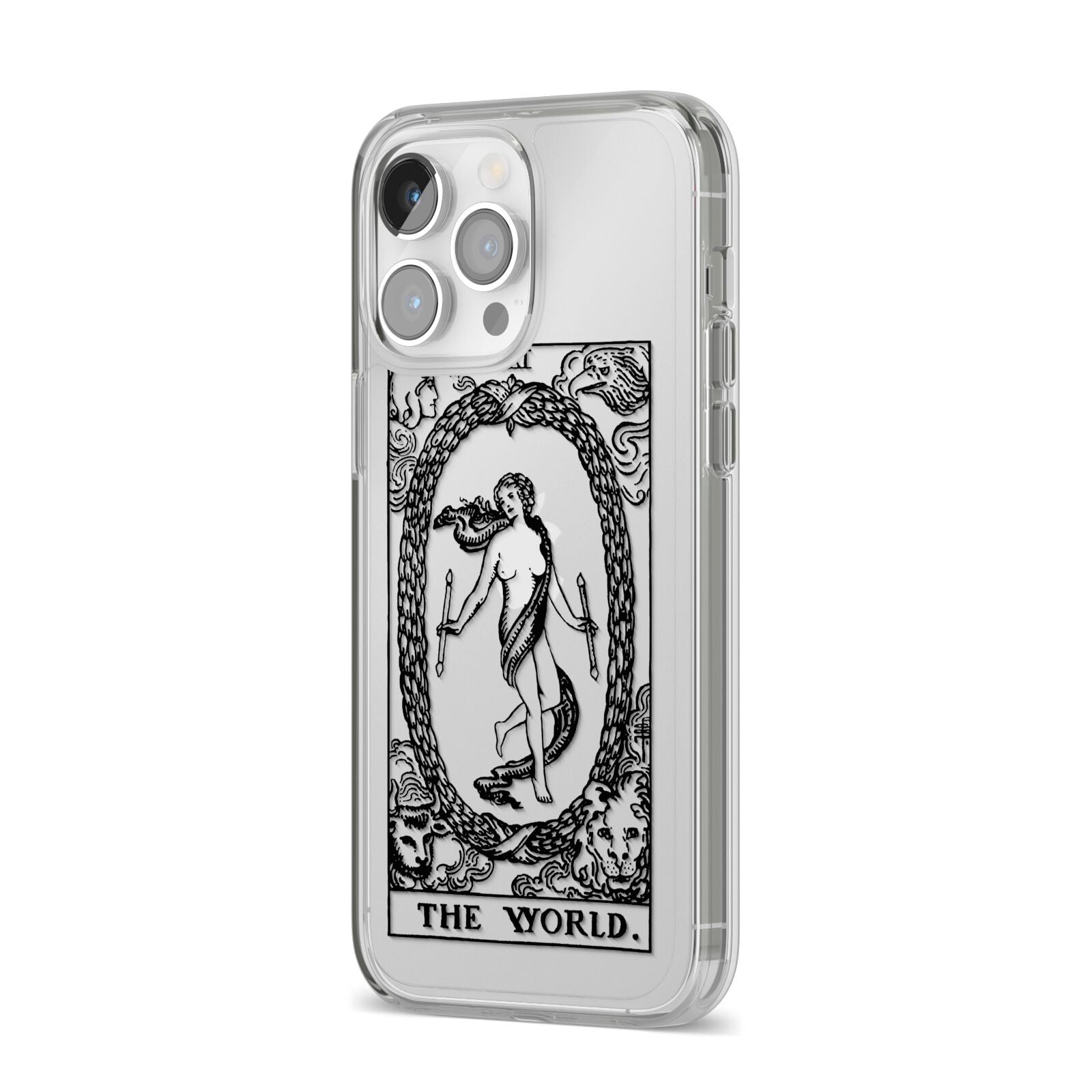 The World Monochrome iPhone 14 Pro Max Clear Tough Case Silver Angled Image
