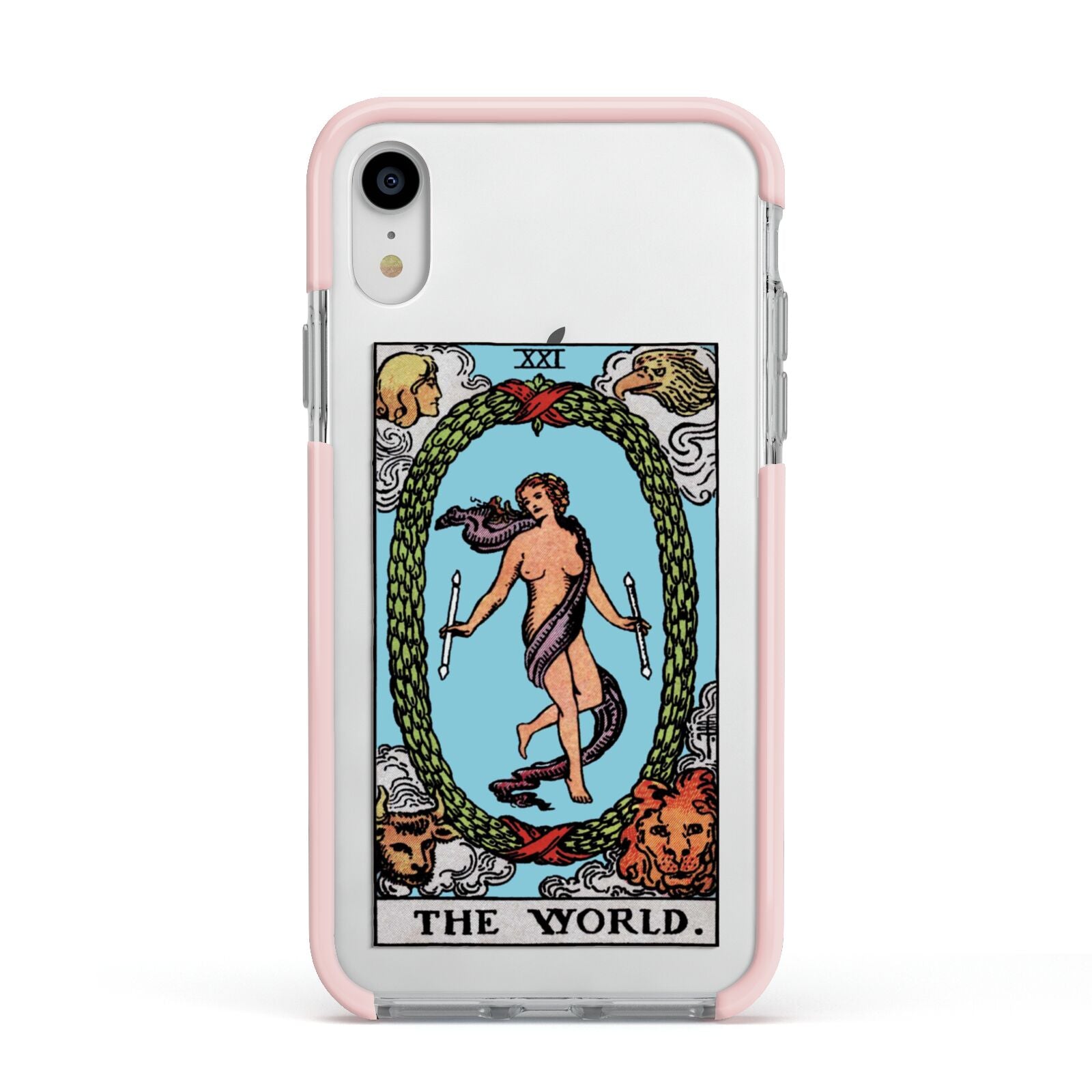 The World Tarot Card Apple iPhone XR Impact Case Pink Edge on Silver Phone