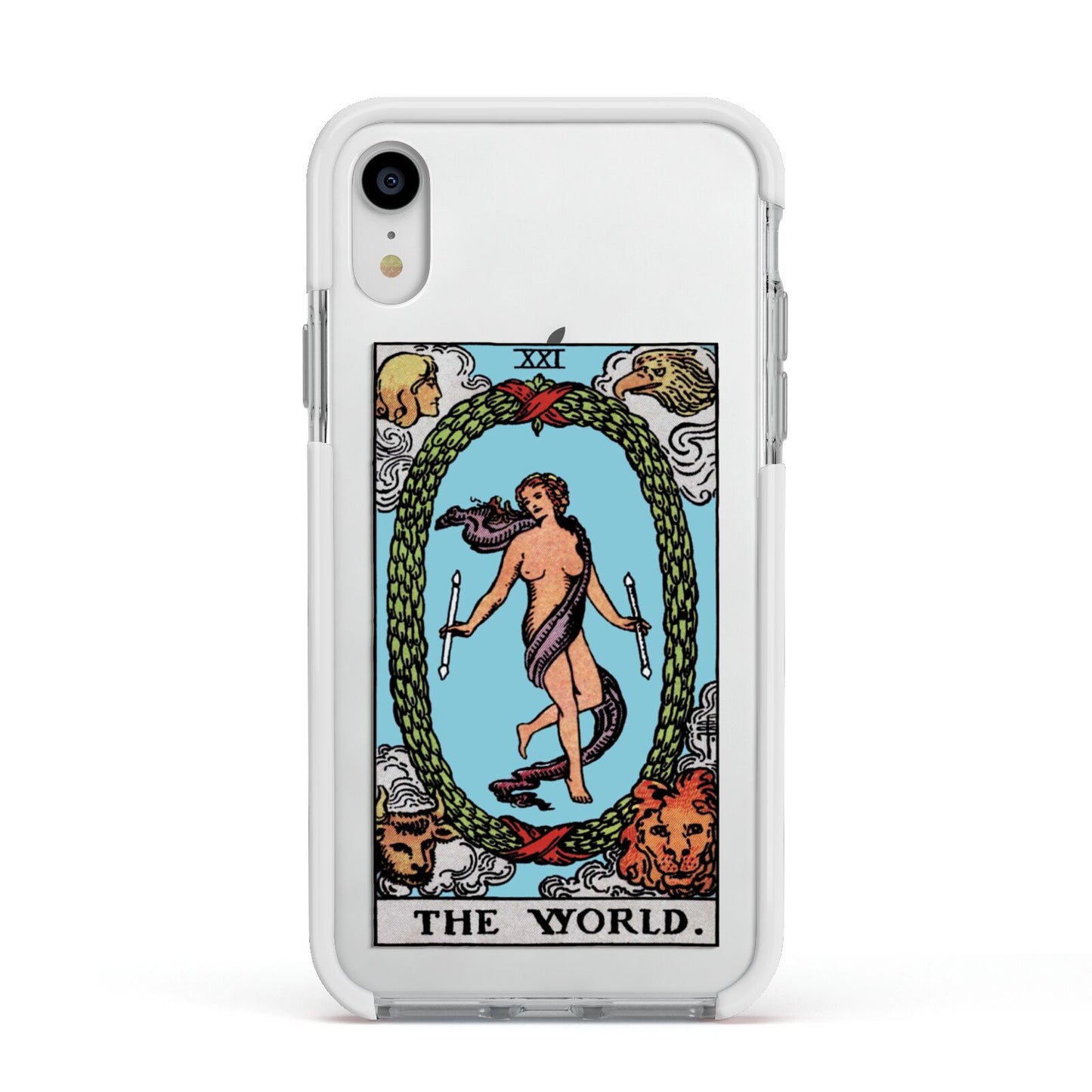 The World Tarot Card Apple iPhone XR Impact Case White Edge on Silver Phone