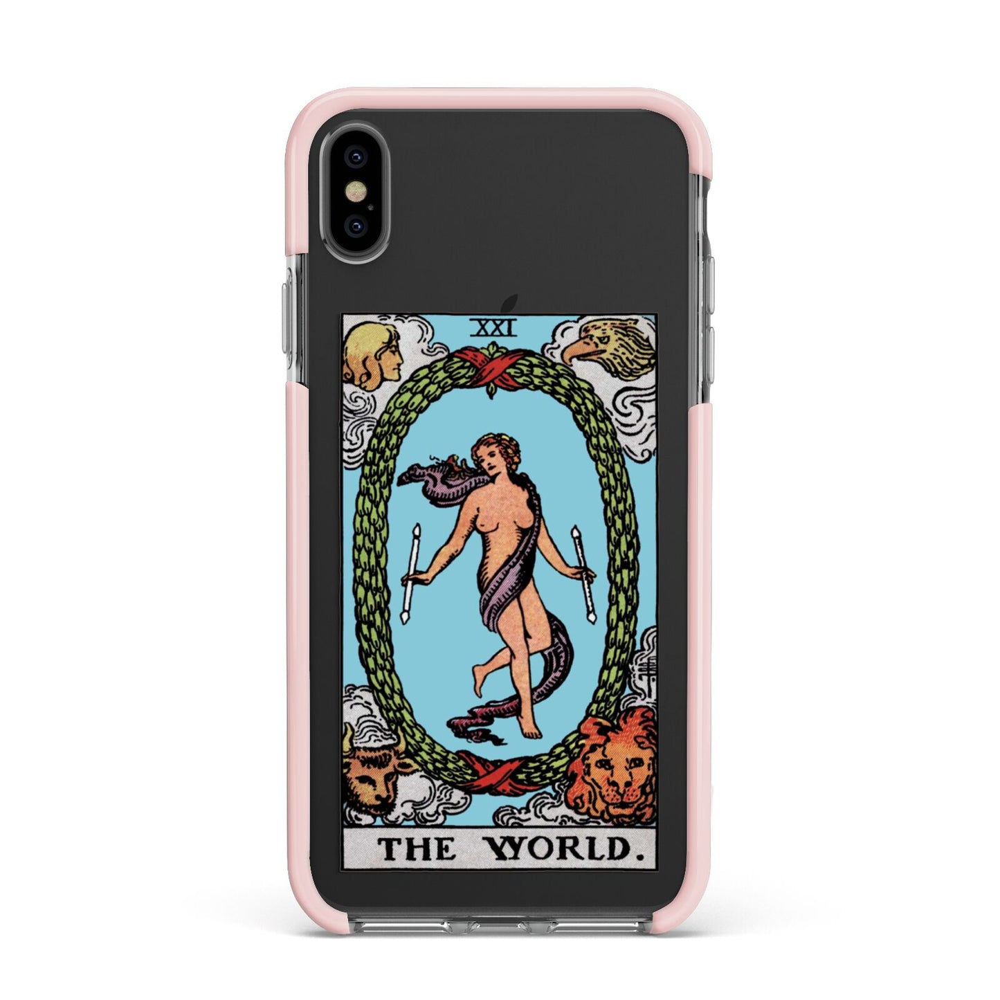 The World Tarot Card Apple iPhone Xs Max Impact Case Pink Edge on Black Phone