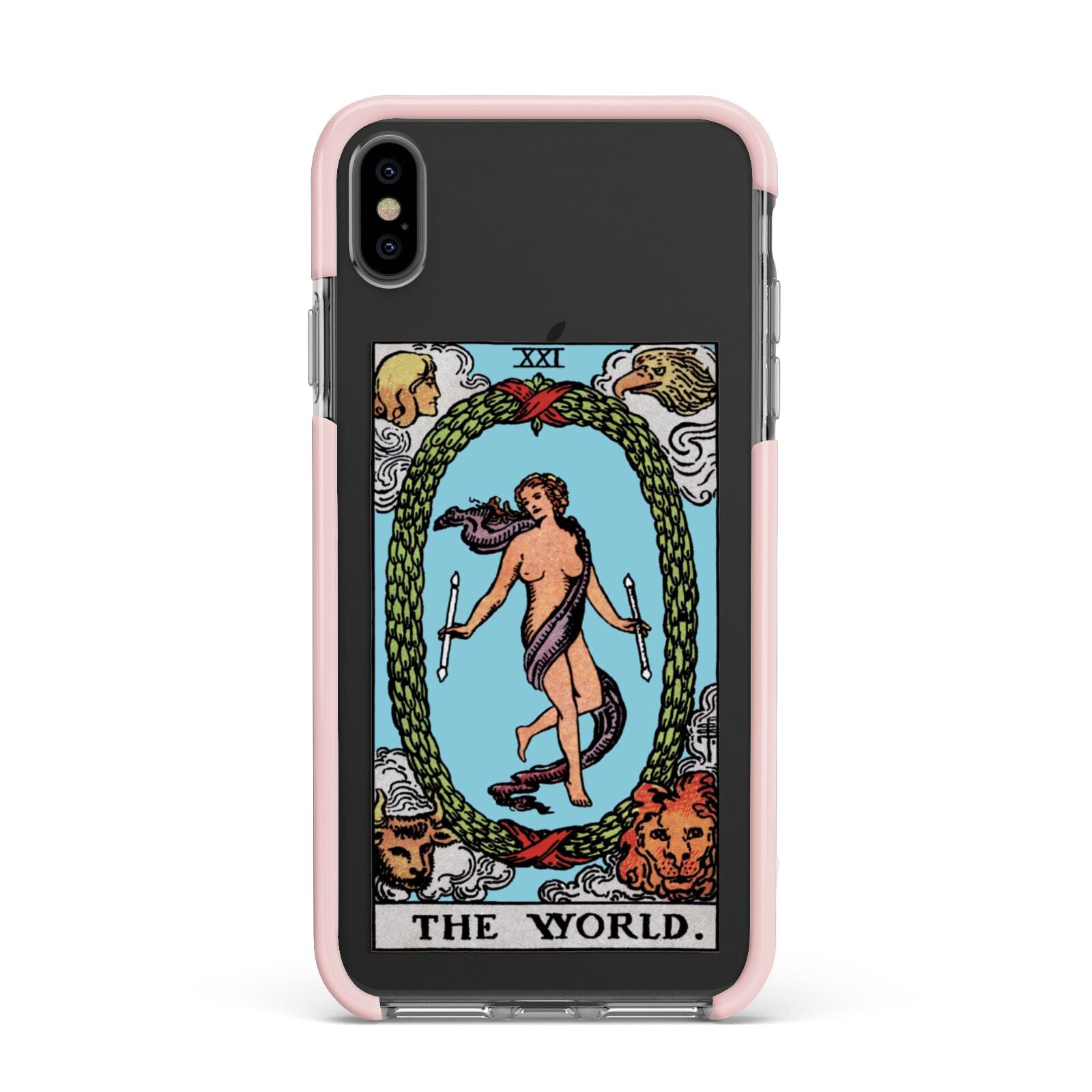 The World Tarot Card Apple iPhone Xs Max Impact Case Pink Edge on Black Phone