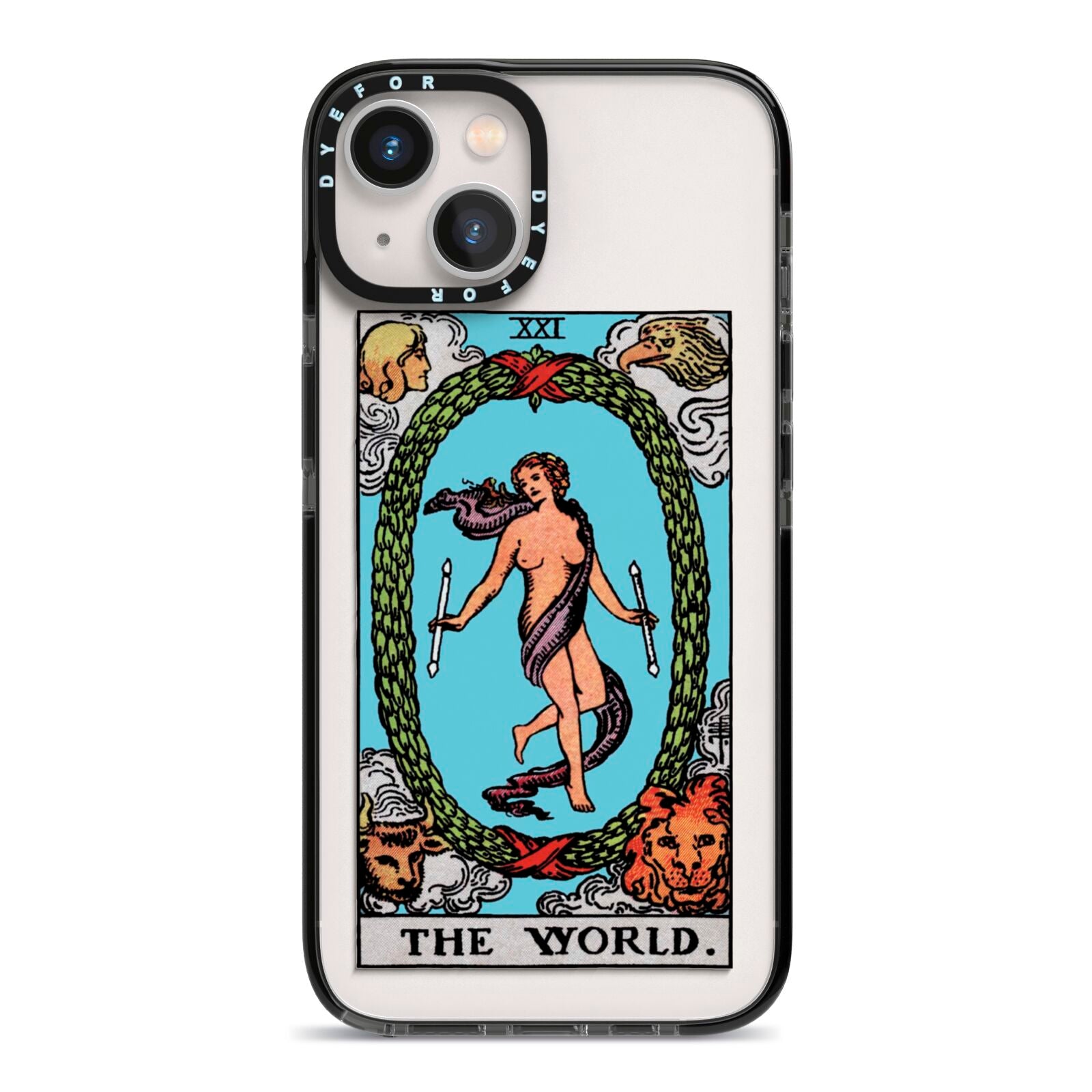 The World Tarot Card iPhone 13 Black Impact Case on Silver phone