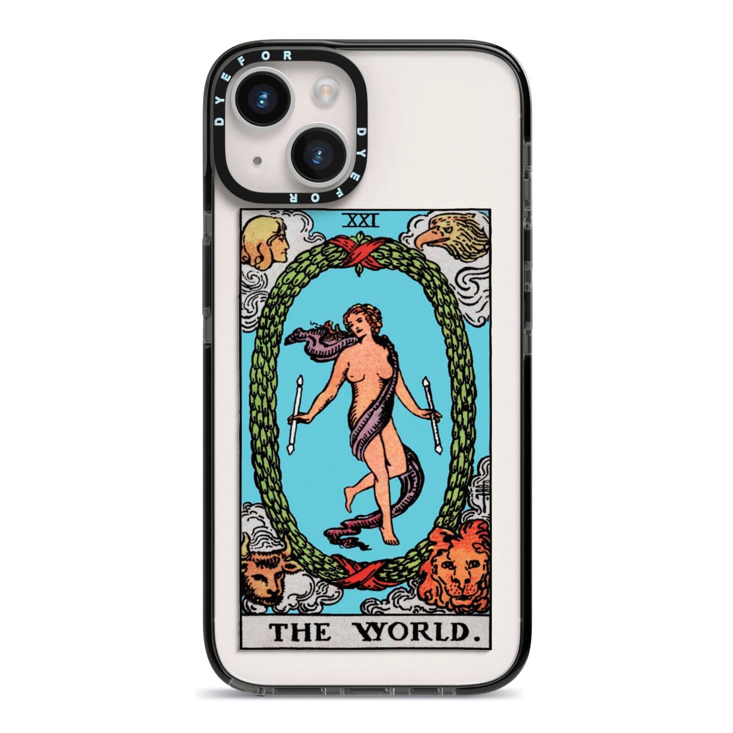 The World Tarot Card iPhone 14 Black Impact Case on Silver phone