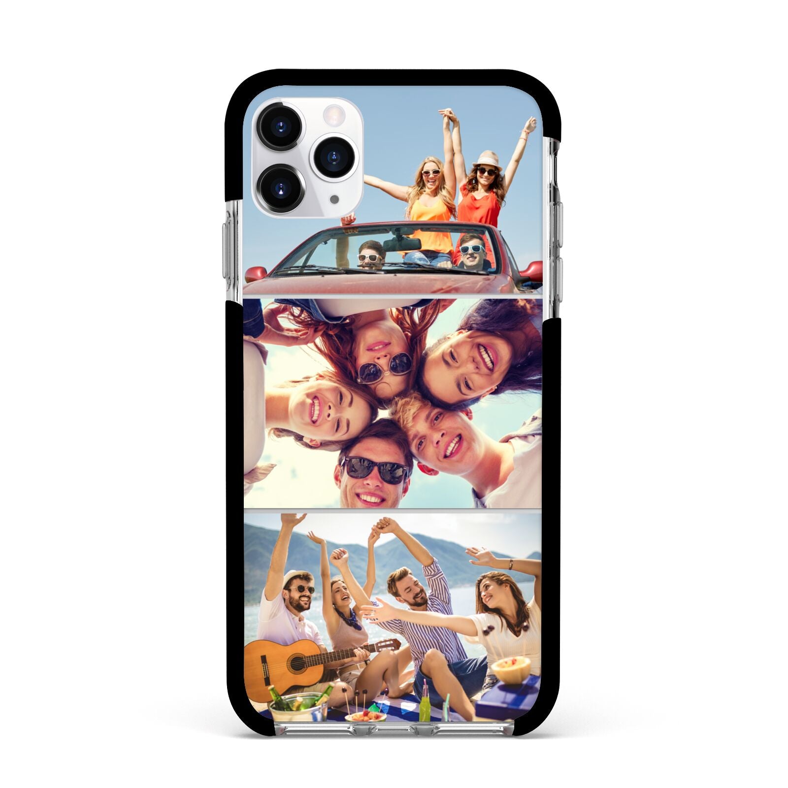 Three Photo Apple iPhone 11 Pro Max in Silver with Black Impact Case