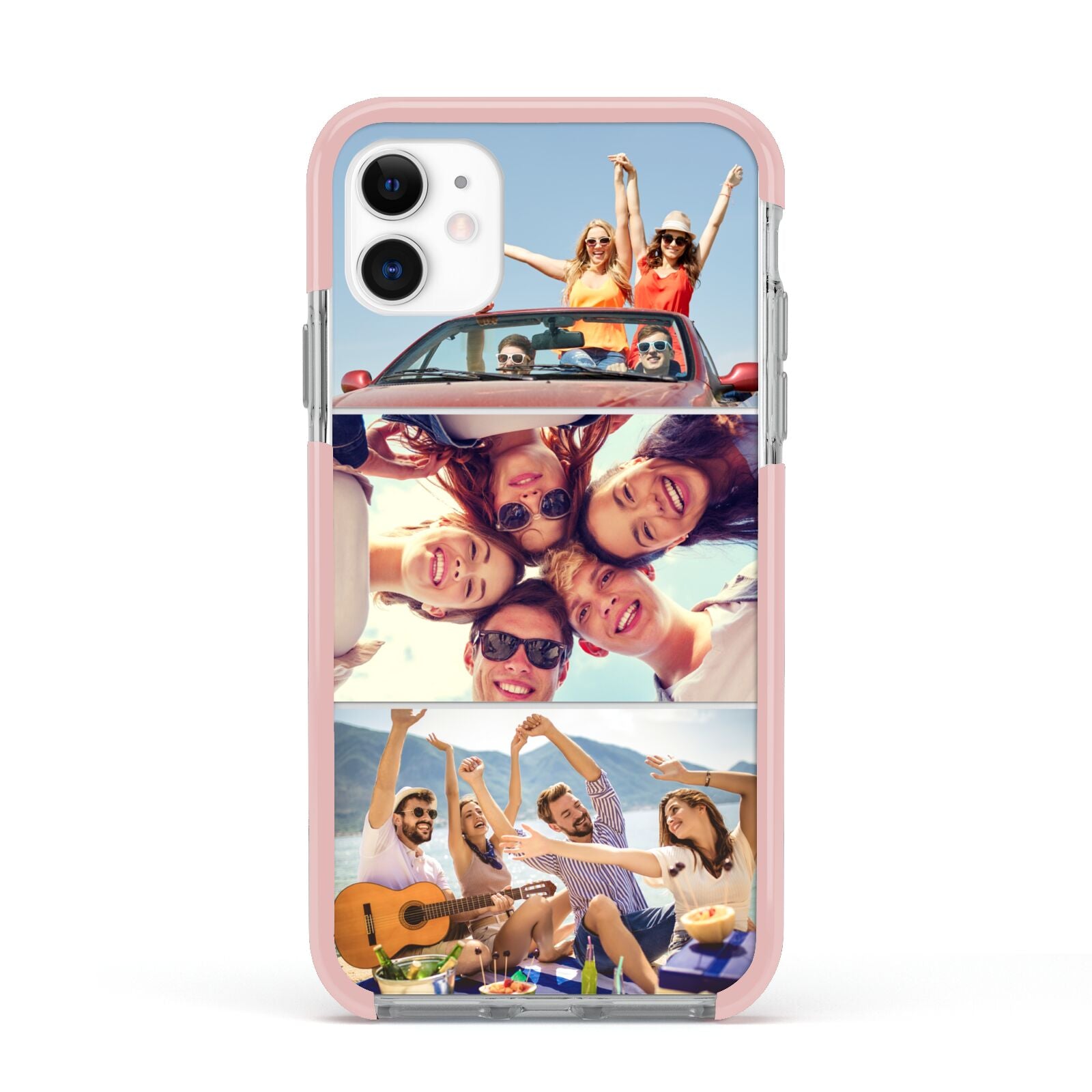 Three Photo Apple iPhone 11 in White with Pink Impact Case