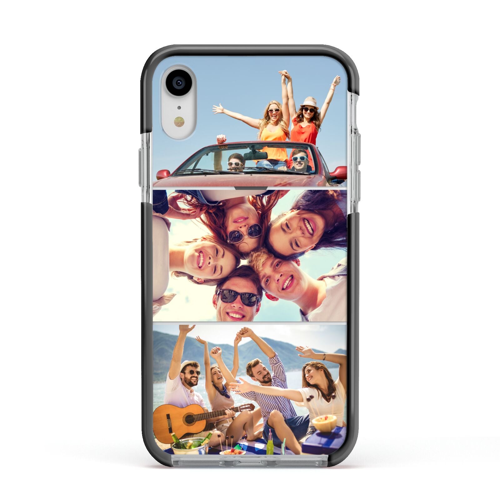 Three Photo Apple iPhone XR Impact Case Black Edge on Silver Phone