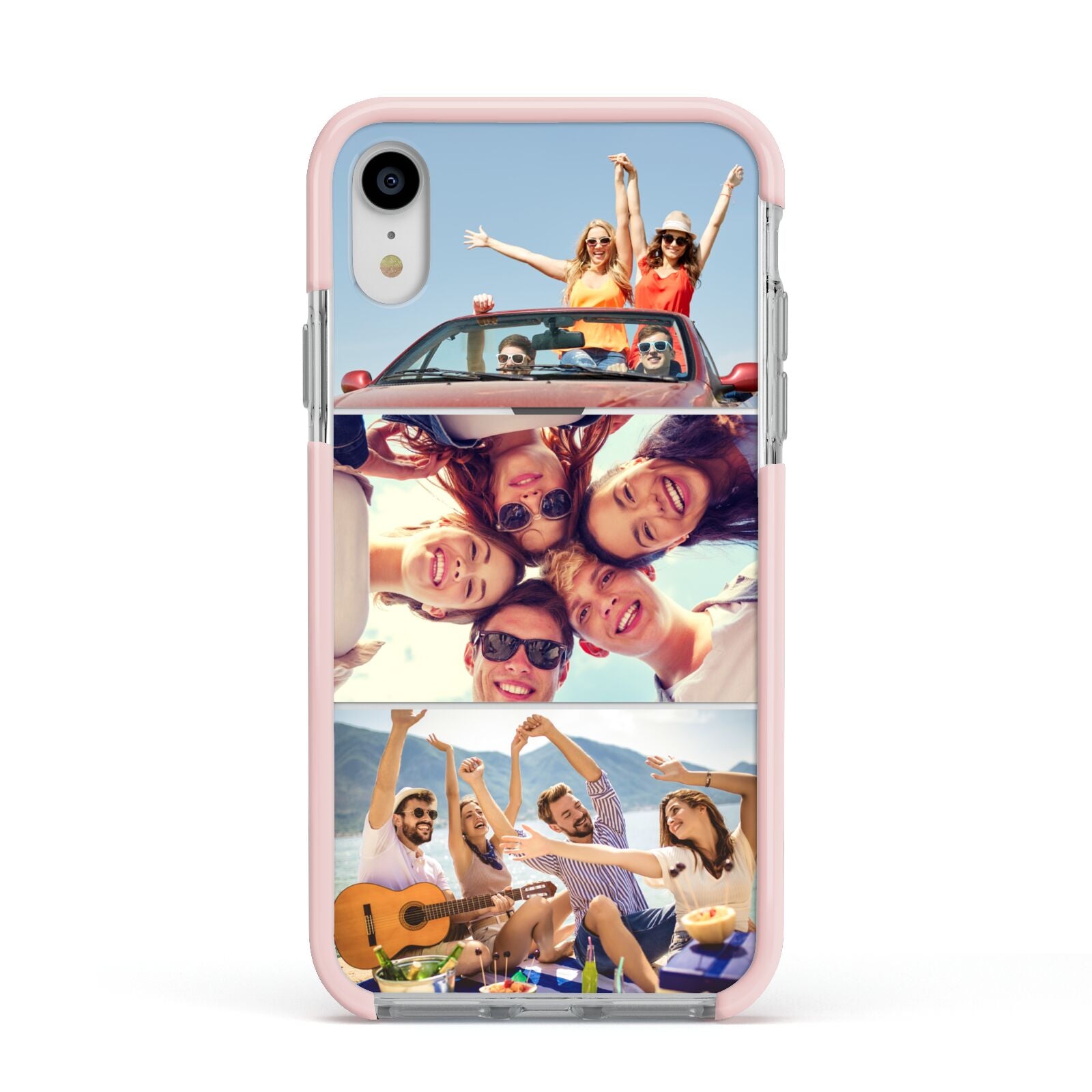 Three Photo Apple iPhone XR Impact Case Pink Edge on Silver Phone