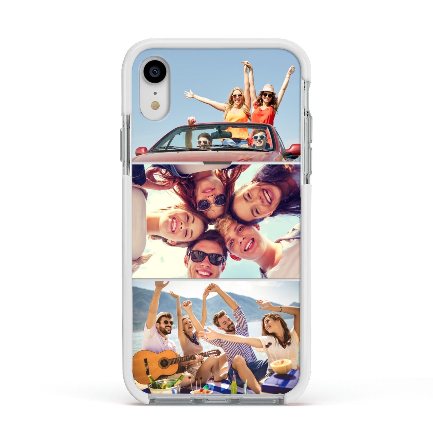 Three Photo Apple iPhone XR Impact Case White Edge on Silver Phone