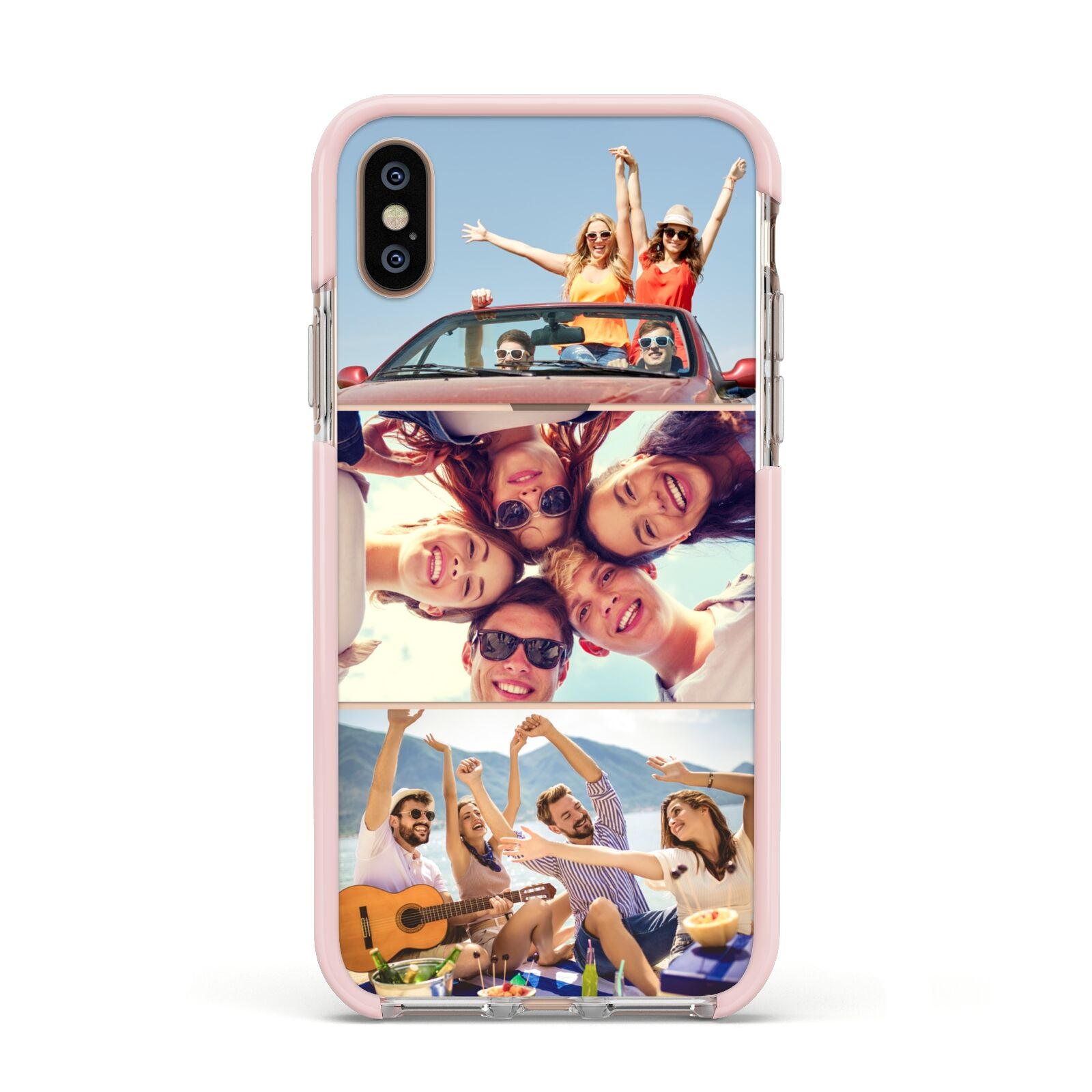 Three Photo Apple iPhone Xs Impact Case Pink Edge on Gold Phone