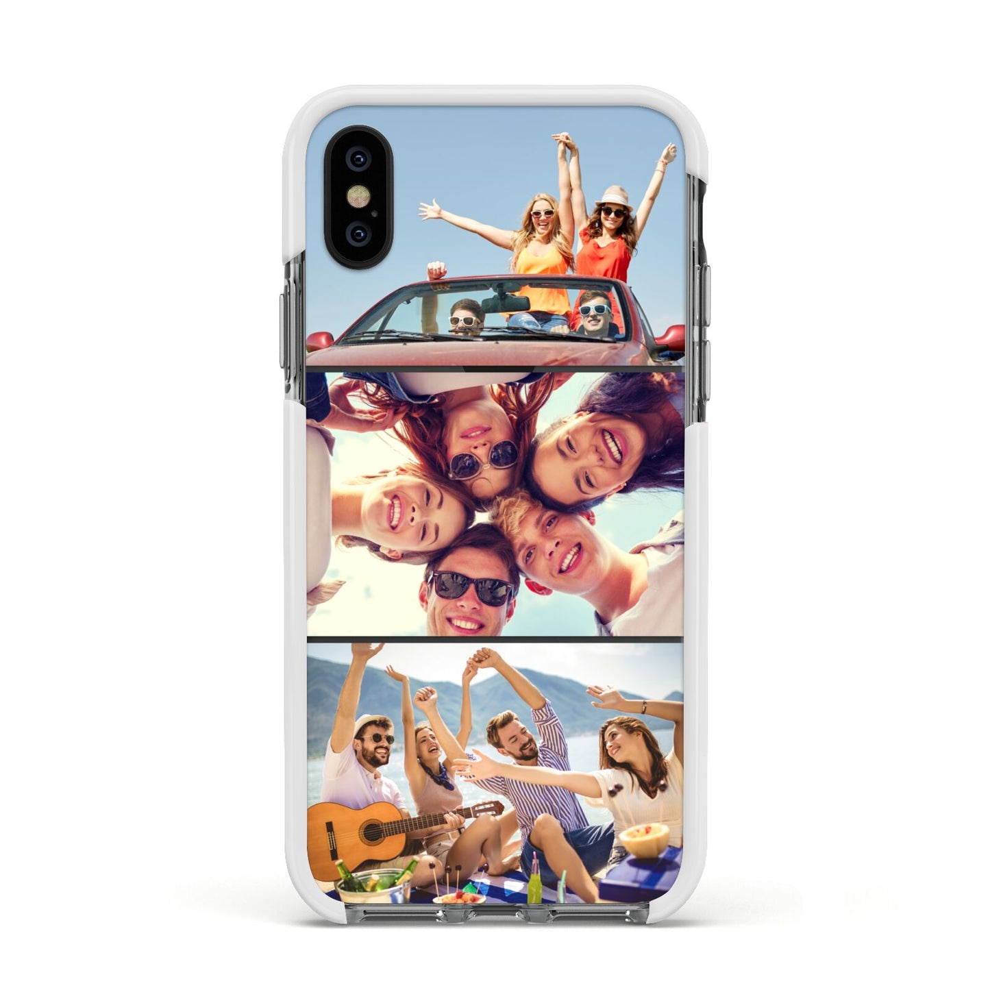Three Photo Apple iPhone Xs Impact Case White Edge on Black Phone