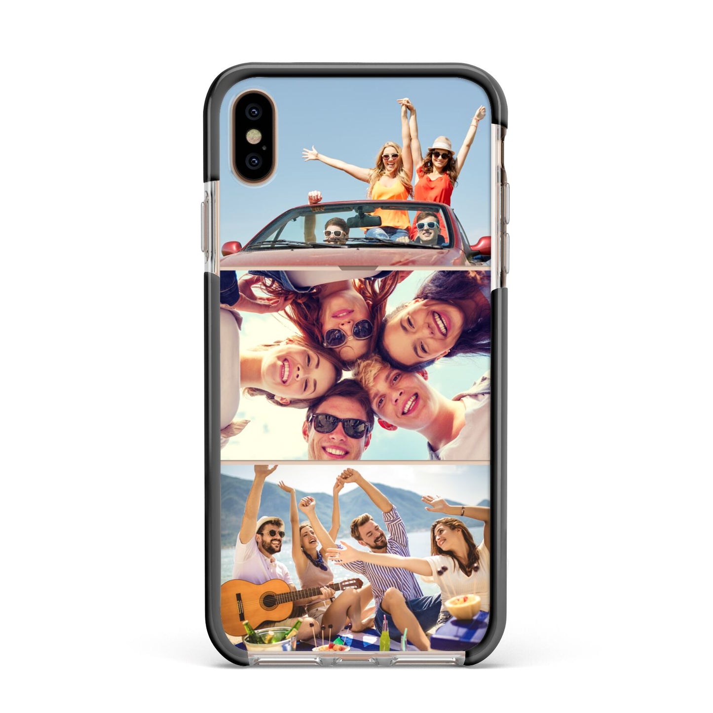 Three Photo Apple iPhone Xs Max Impact Case Black Edge on Gold Phone