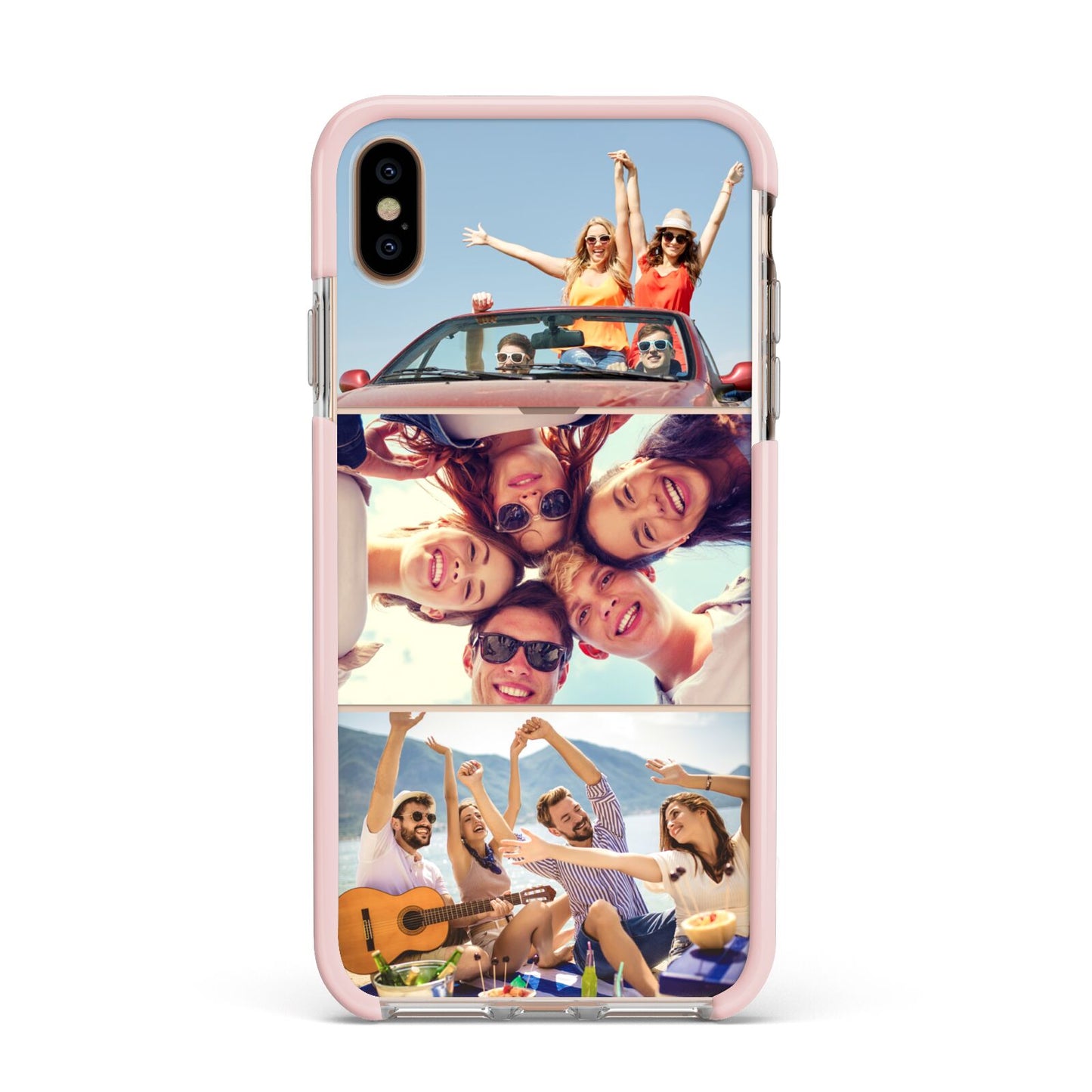 Three Photo Apple iPhone Xs Max Impact Case Pink Edge on Gold Phone