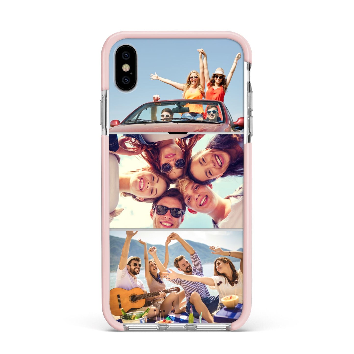 Three Photo Apple iPhone Xs Max Impact Case Pink Edge on Silver Phone