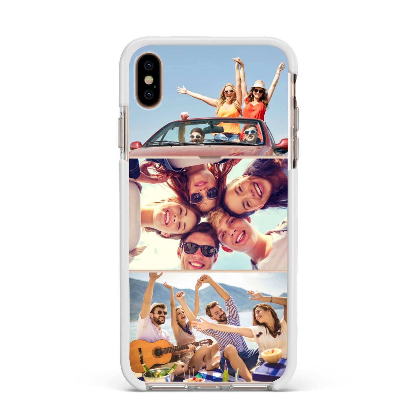 Three Photo Apple iPhone Xs Max Impact Case White Edge on Gold Phone