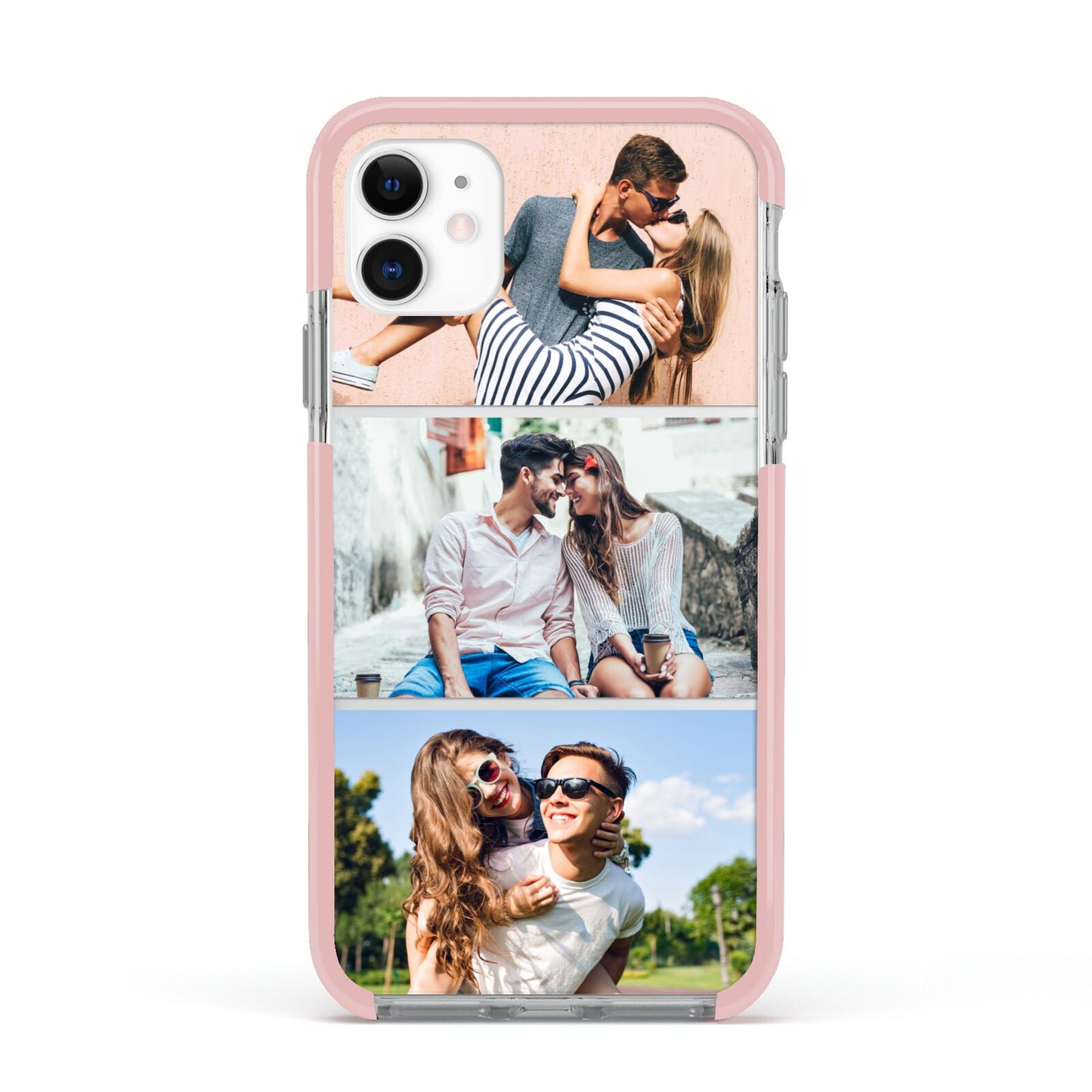 Three Photo Collage Apple iPhone 11 in White with Pink Impact Case